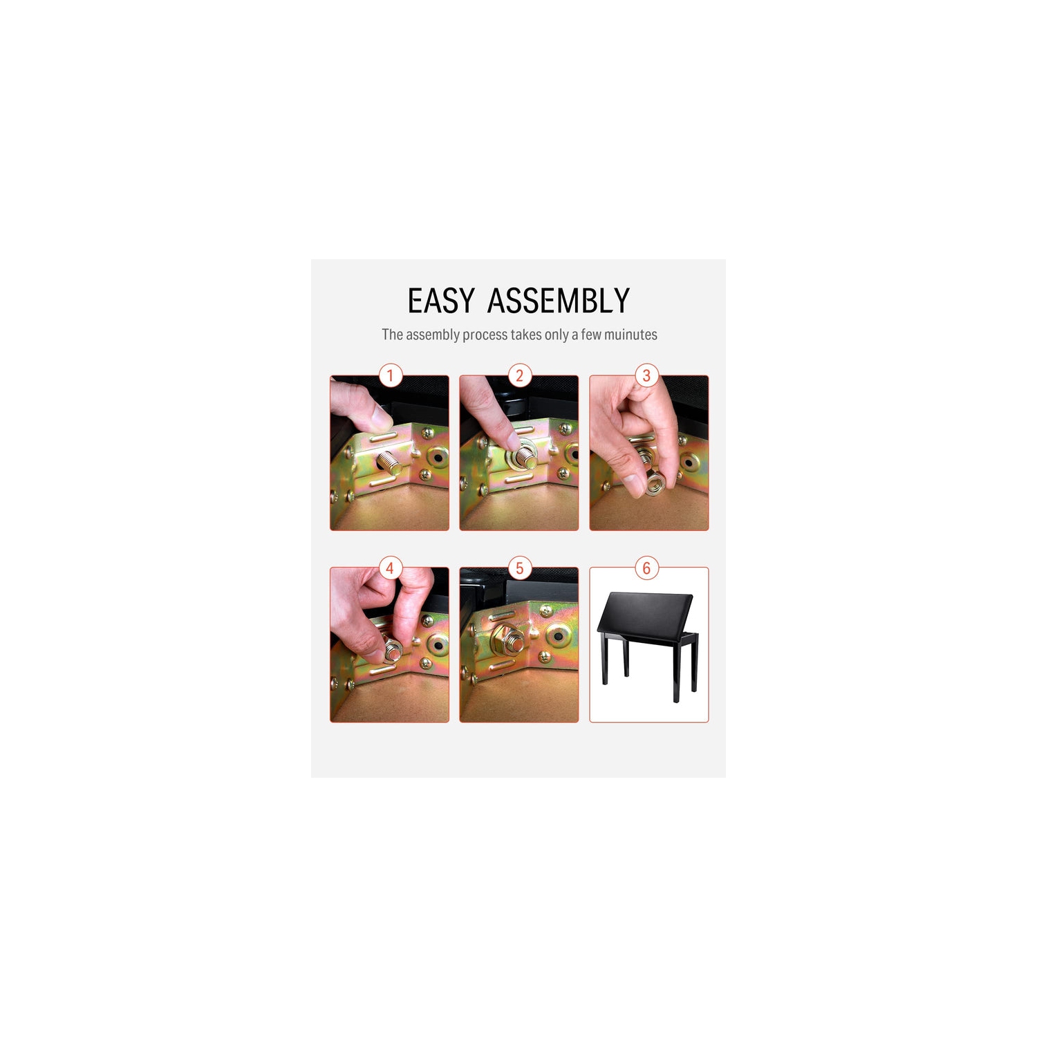 Donner Two-Seater Piano Bench with Storage Black