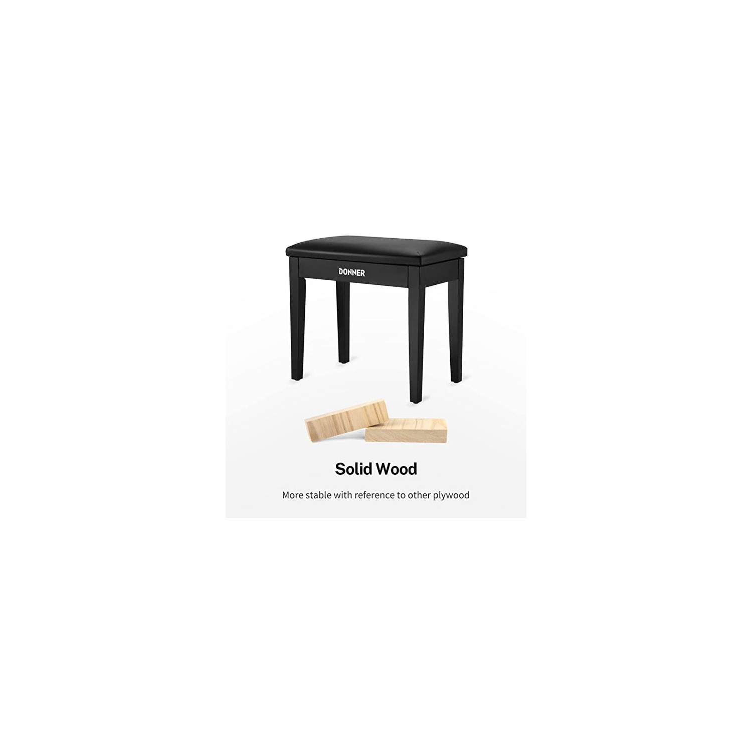 Donner Piano Bench Solid Wood with Storage Black