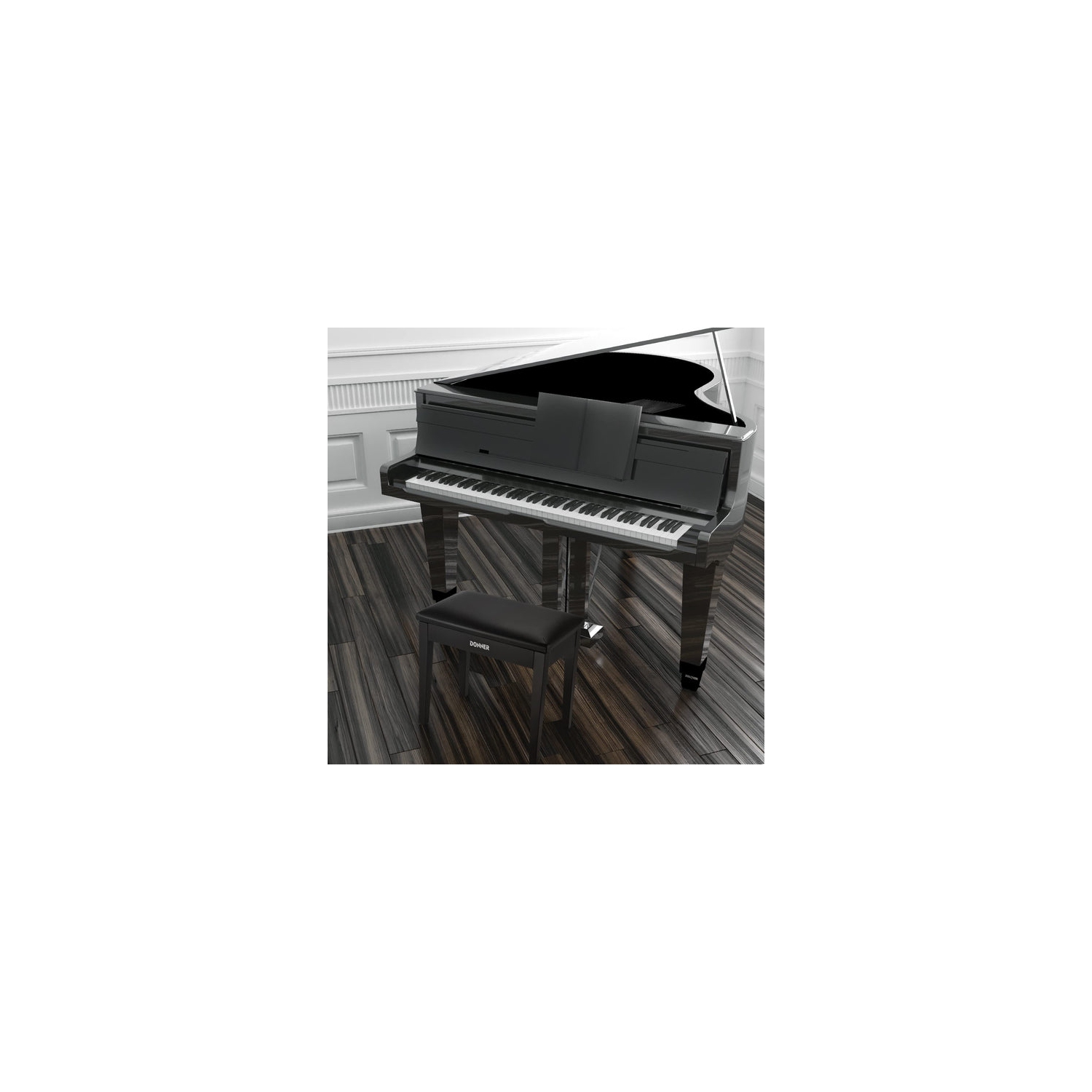 Donner Piano Bench Solid Wood with Storage Black