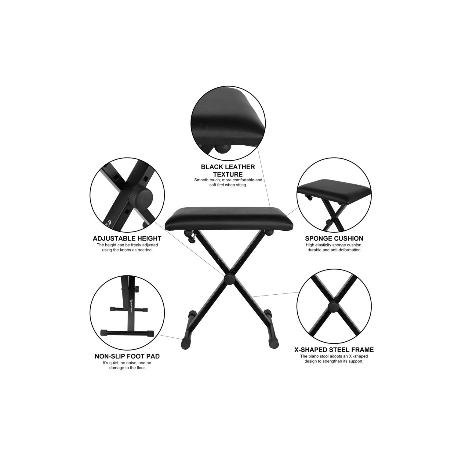 Support pour clavier et banc, support pour clavier Double X Music Supports pour piano électronique + banc rembourré réglable en X pour clavier