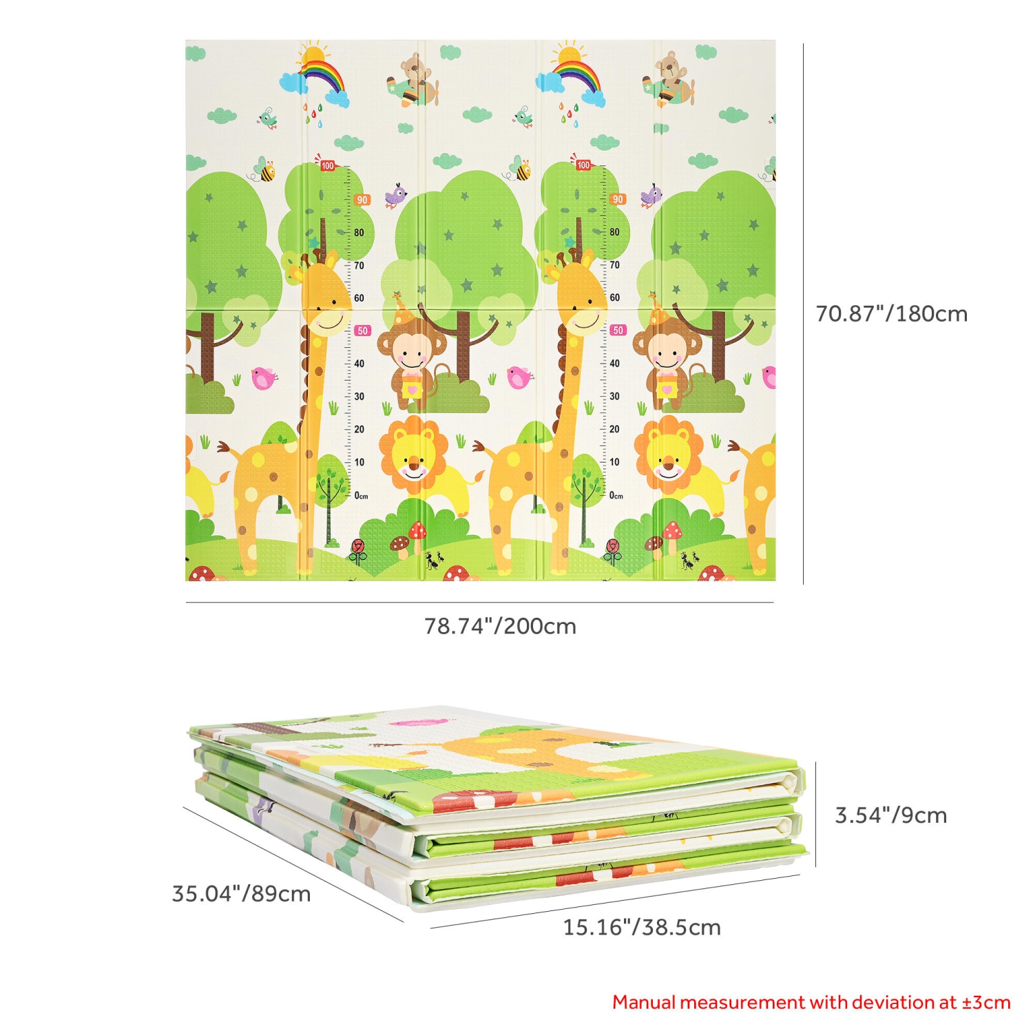 Double-Sided Baby Playmat, 79" x 71" Folding Floor Mat Baby Crawling Mat Kids Play Mat Waterproof Non Toxic