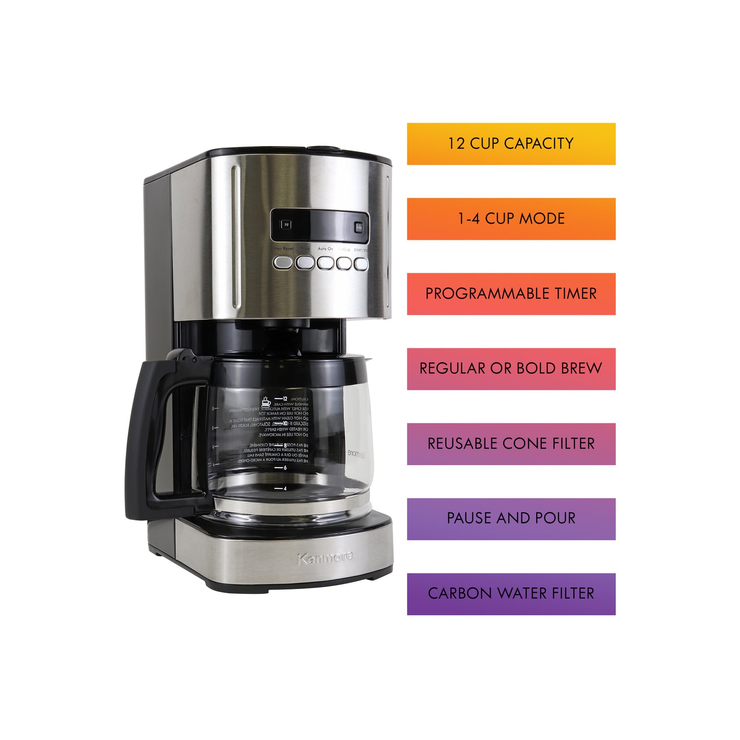 Kenmore Aroma Control Programmable 12-cup Coffee Maker, Black/Stainless