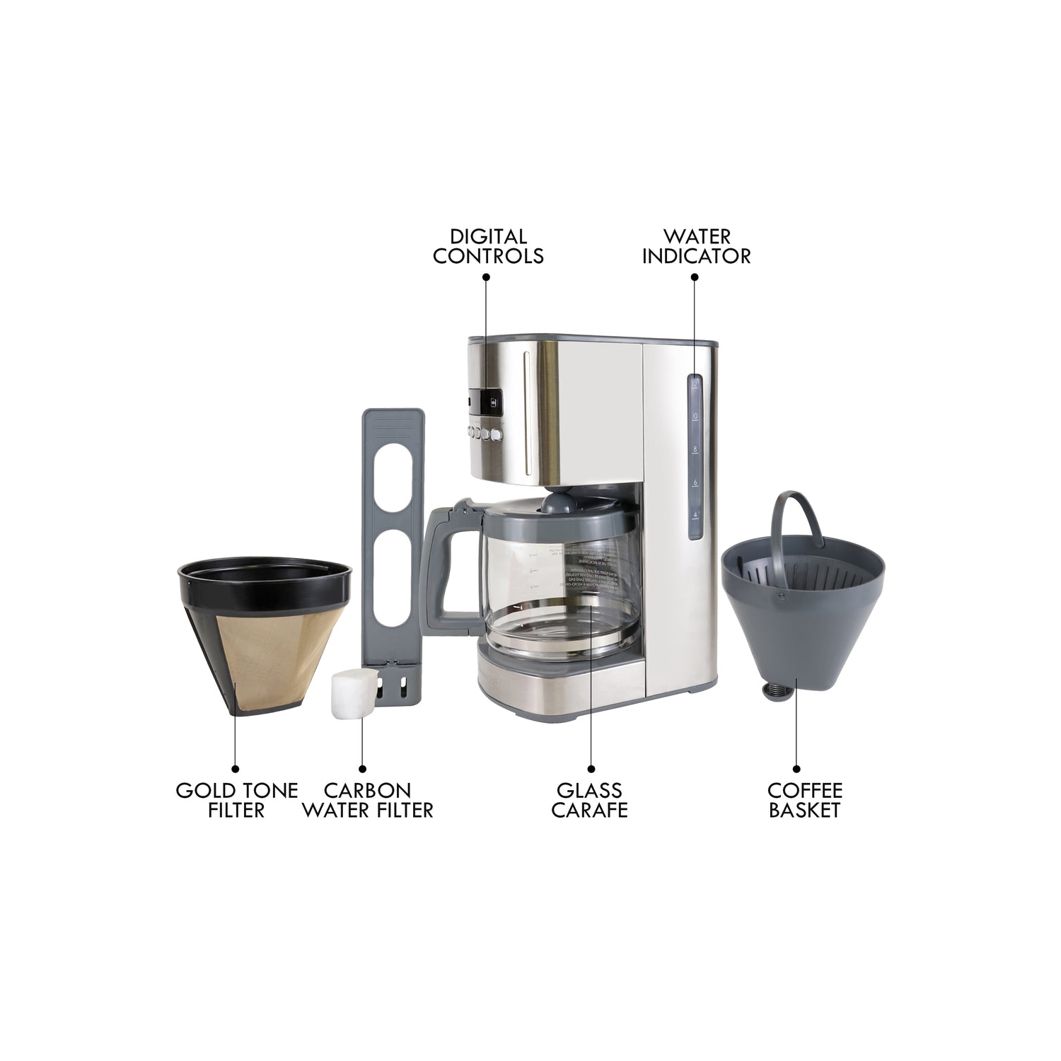 Kenmore Aroma Control 12-Cup Programmable Coffee Maker, Stainless Steel Drip Coffee Machine, Glass Carafe, Reusable Filter, Timer, Digital Display.