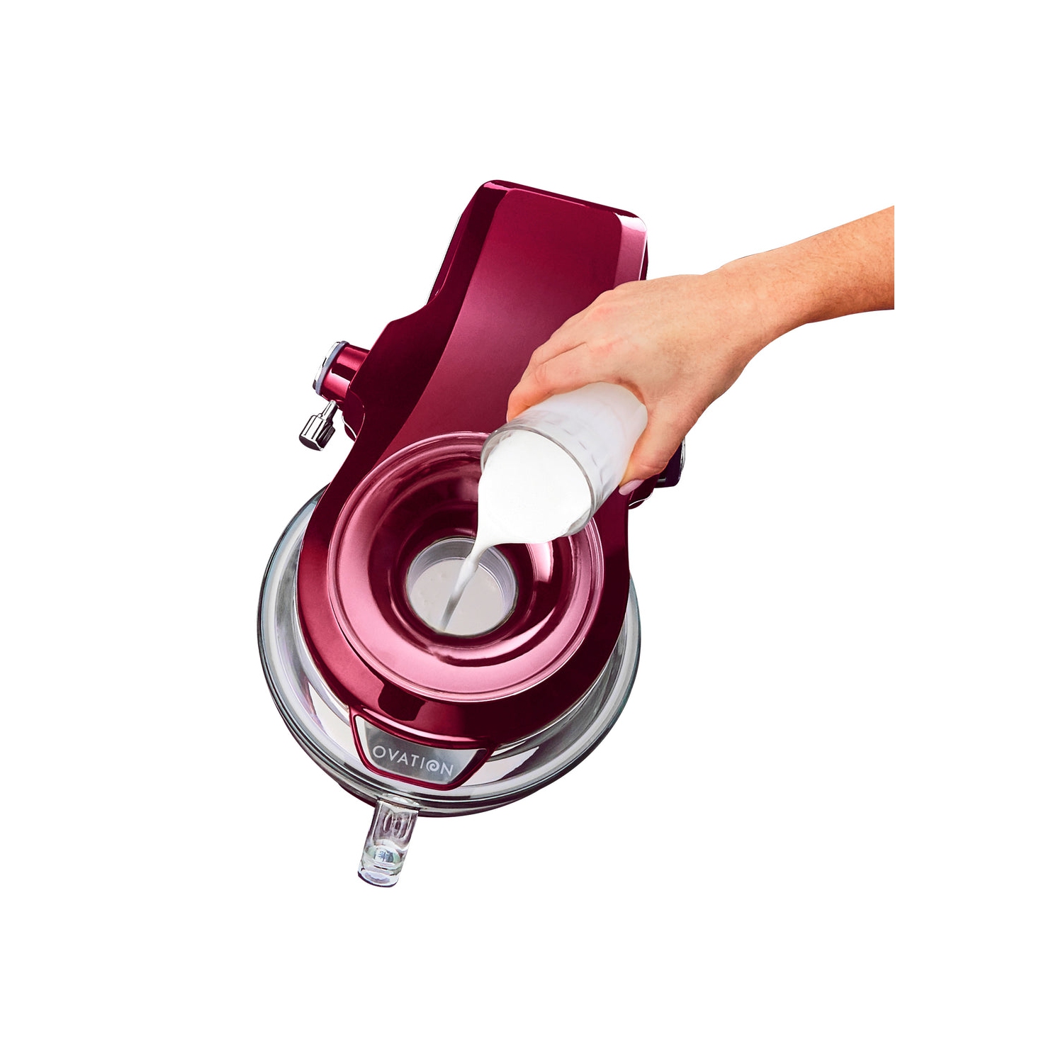 Kenmore Elite Ovation 5 Qt Stand Mixer, 500W Motor, Revolutionary Pour-In Top, Tilt Head, Flat Beater, Whisk, Dough Hook, Glass Bowl with Lid, Red