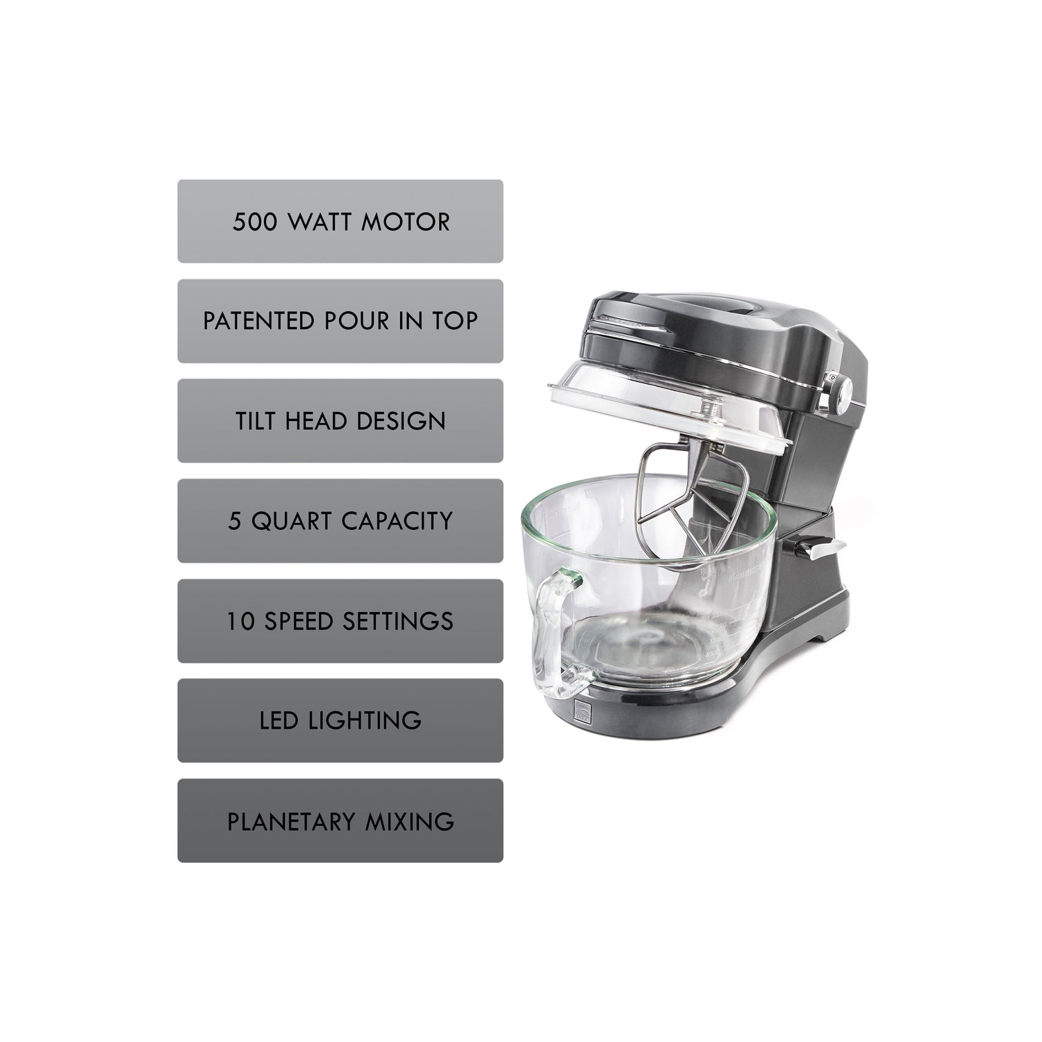 Batteur sur socle Elite Ovation de Kenmore avec couvercle pour 5 pintes, 500 W, gris