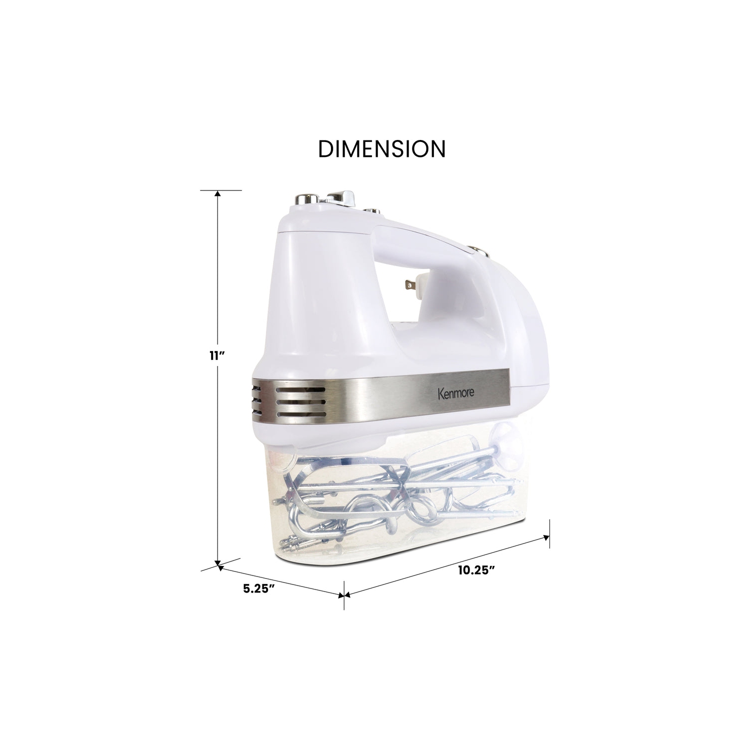 Kenmore 5-Speed Hand Mixer Beater Blender 250W White Includes Dishwasher-Safe Beaters, Dough Hooks & Liquid Blending Rod Automatic Cord Retraction