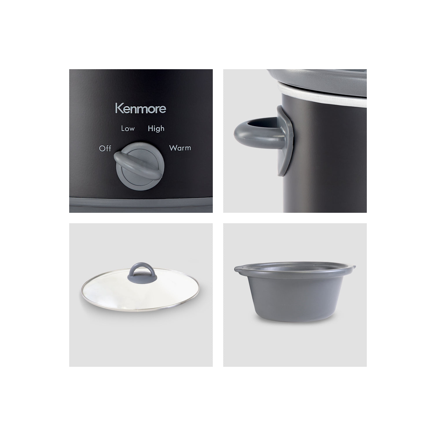 Kenmore 5 qt Slow Cooker, Black and Gray, Compact Countertop Cooking, Simple Dial Control