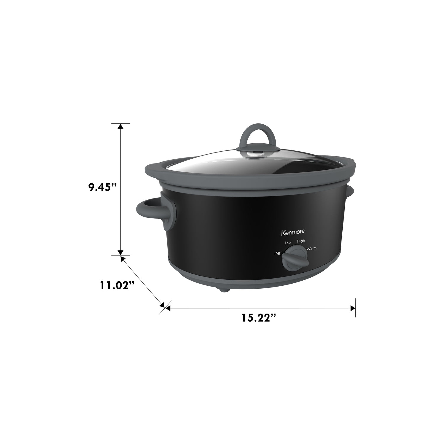 Kenmore 5 qt Slow Cooker, Black and Gray, Compact Countertop Cooking, Simple Dial Control
