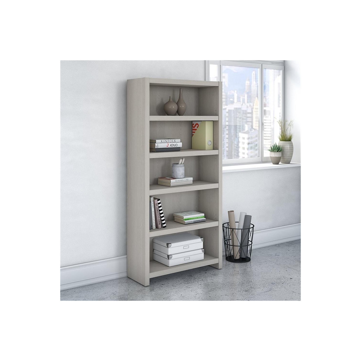 Echo 5 Shelf Bookcase in Gray Sand - Engineered Wood