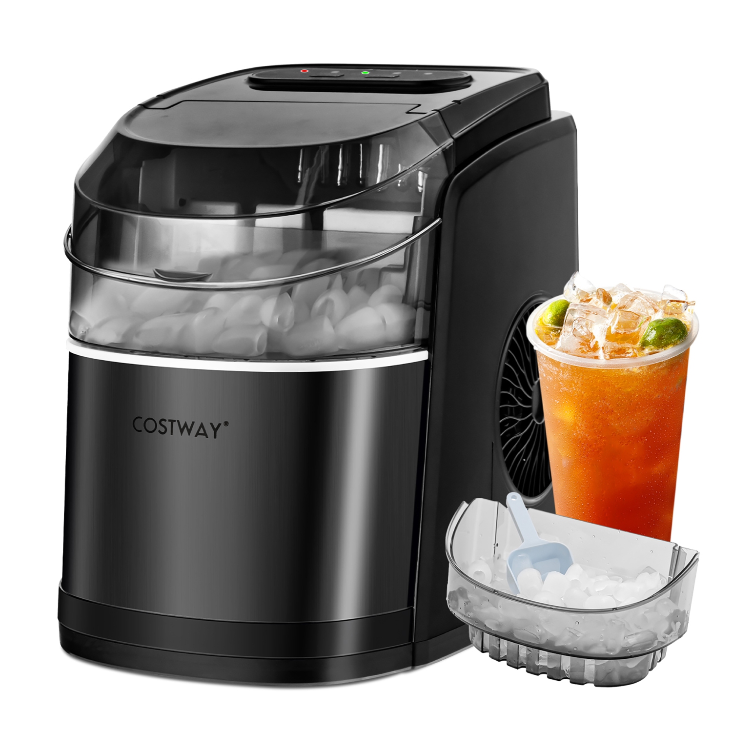 Costway Countertop Ice Maker 26.5lbs/Day Self-Cleaning Machine w/ Flip lid