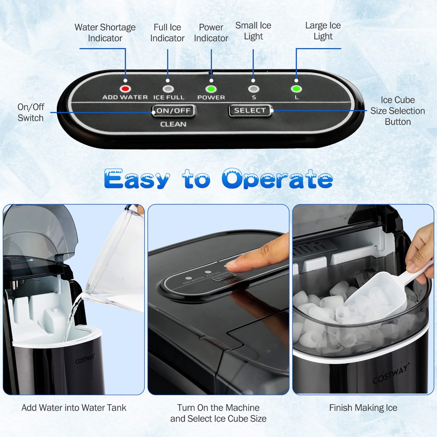 Costway Countertop Ice Maker 26.5lbs/Day Self-Cleaning Machine w/ Flip lid