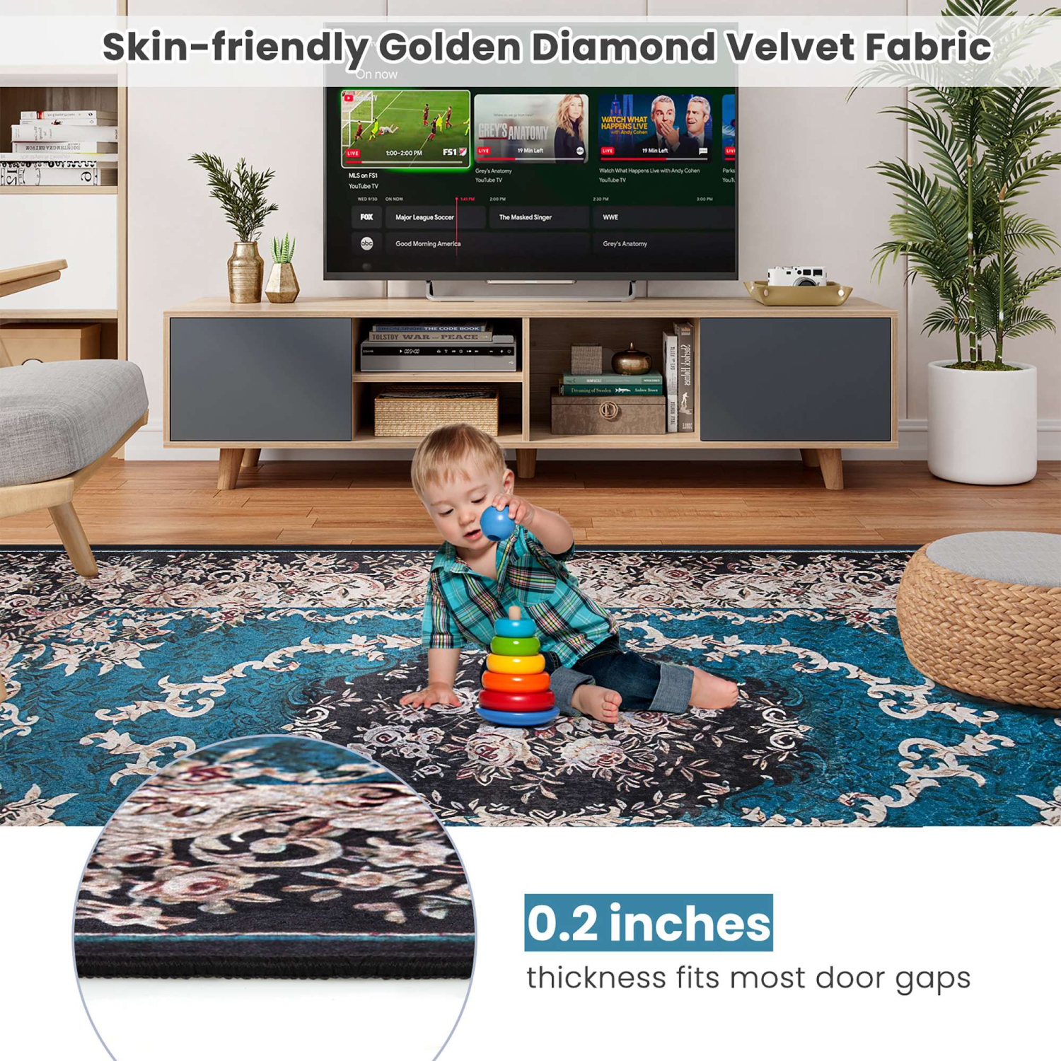 Costway Area Rug 5'4" x 7'7" Non-Shedding Anti-slip Carpet Vintage Living Room Bedroom