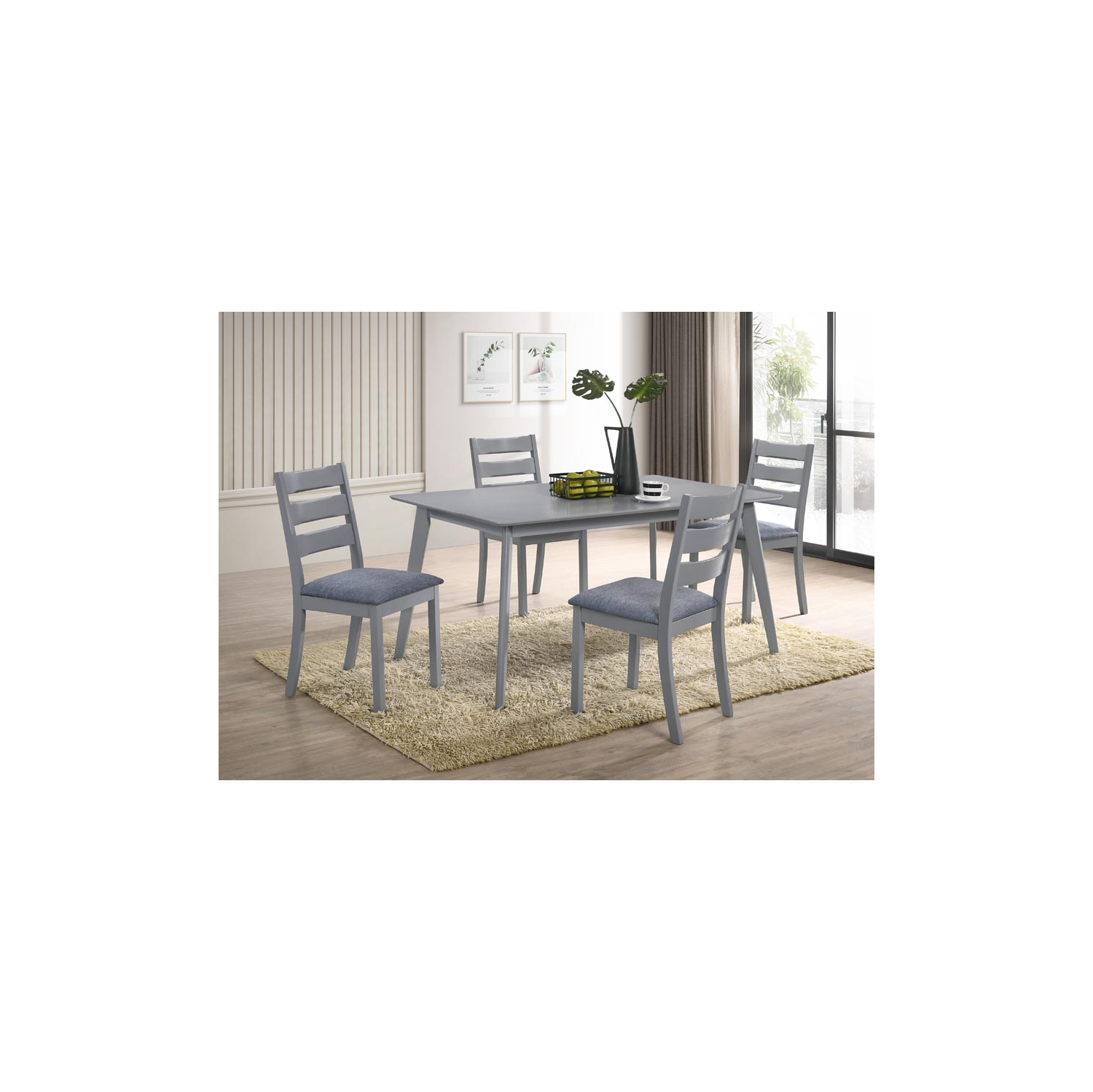 Aerys Tommy Solid wood Dining Table Set with 4 Dining Chairs in Grey