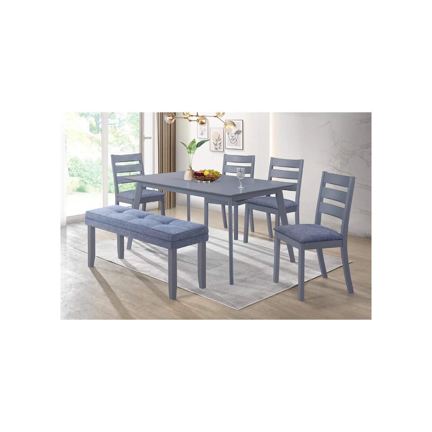 Aerys Tommy Solid wood Dining Bench in Grey with fabric seating