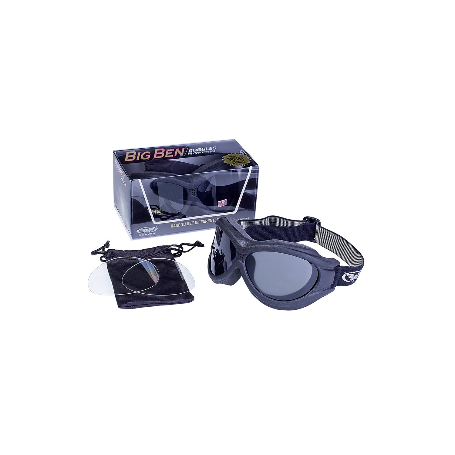 Global Vision Big Ben Interchangeable Goggles And Lens Kit (Matte Black Frame/Clear, Smoke Lens)