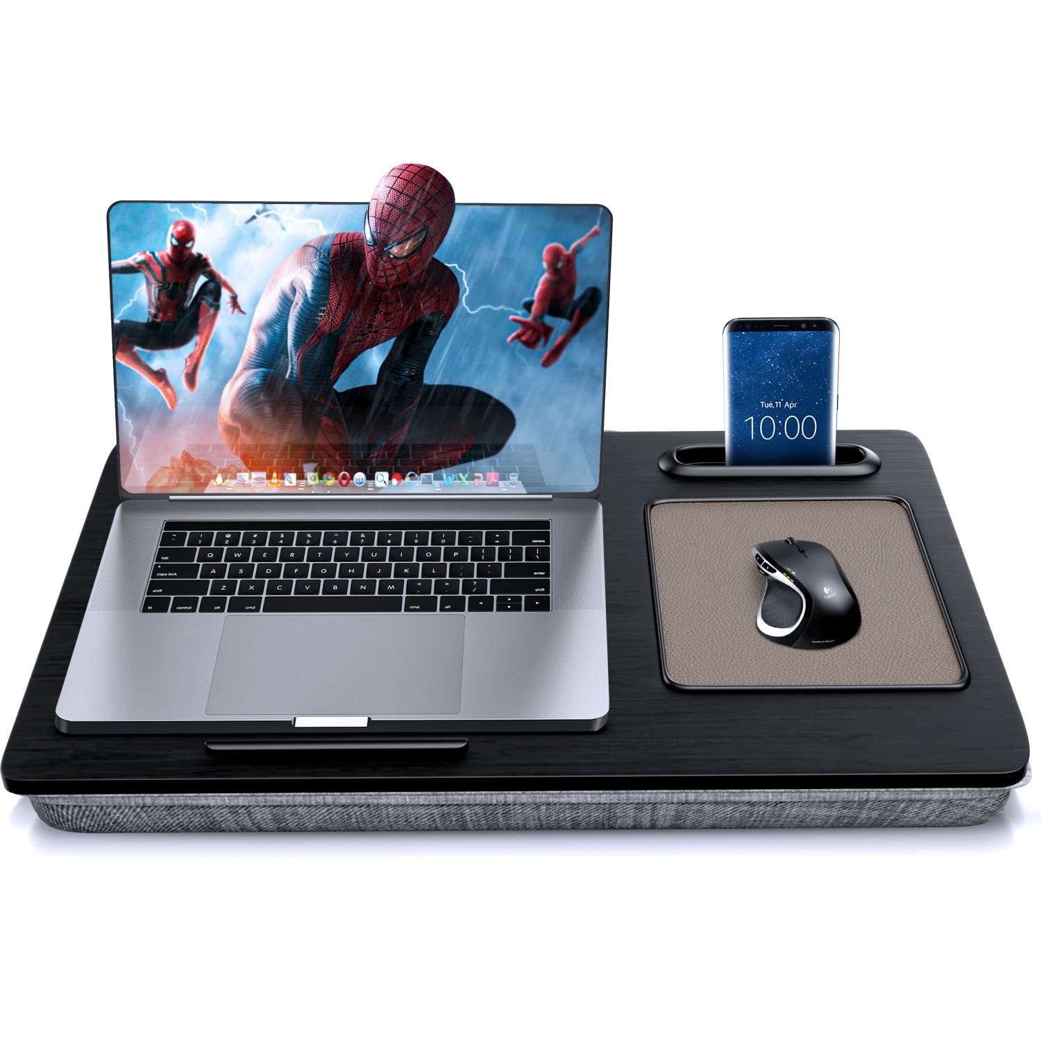 SHOPPINGALL Lap Desk - for 17 inch Laptops or Smaller - Integrated Mouse Pad, Tablet & Smartphone Holder - SA-BR182 (Black)