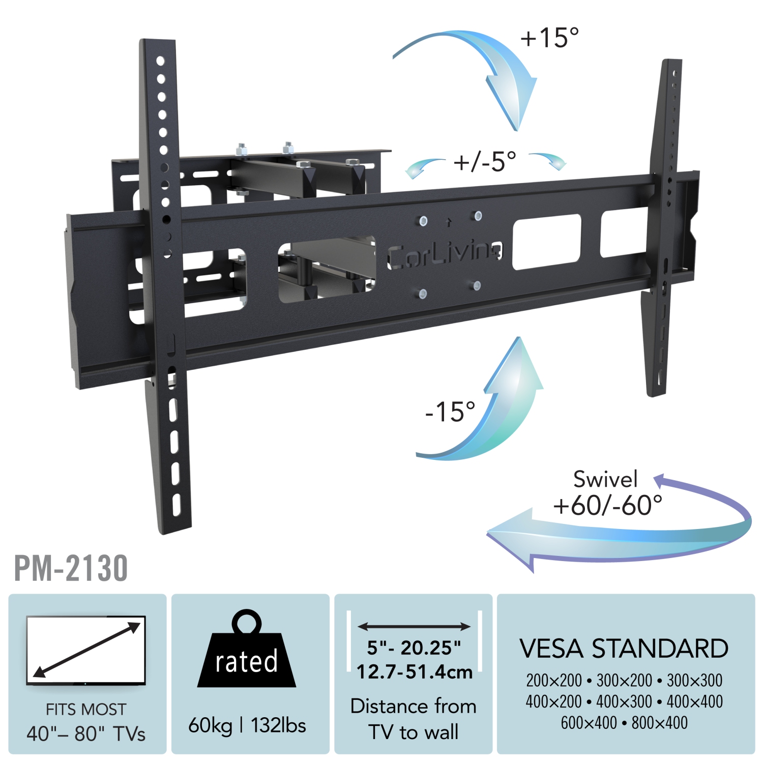 CorLiving Full-Motion Wall Mount for 40" - 80" TVs