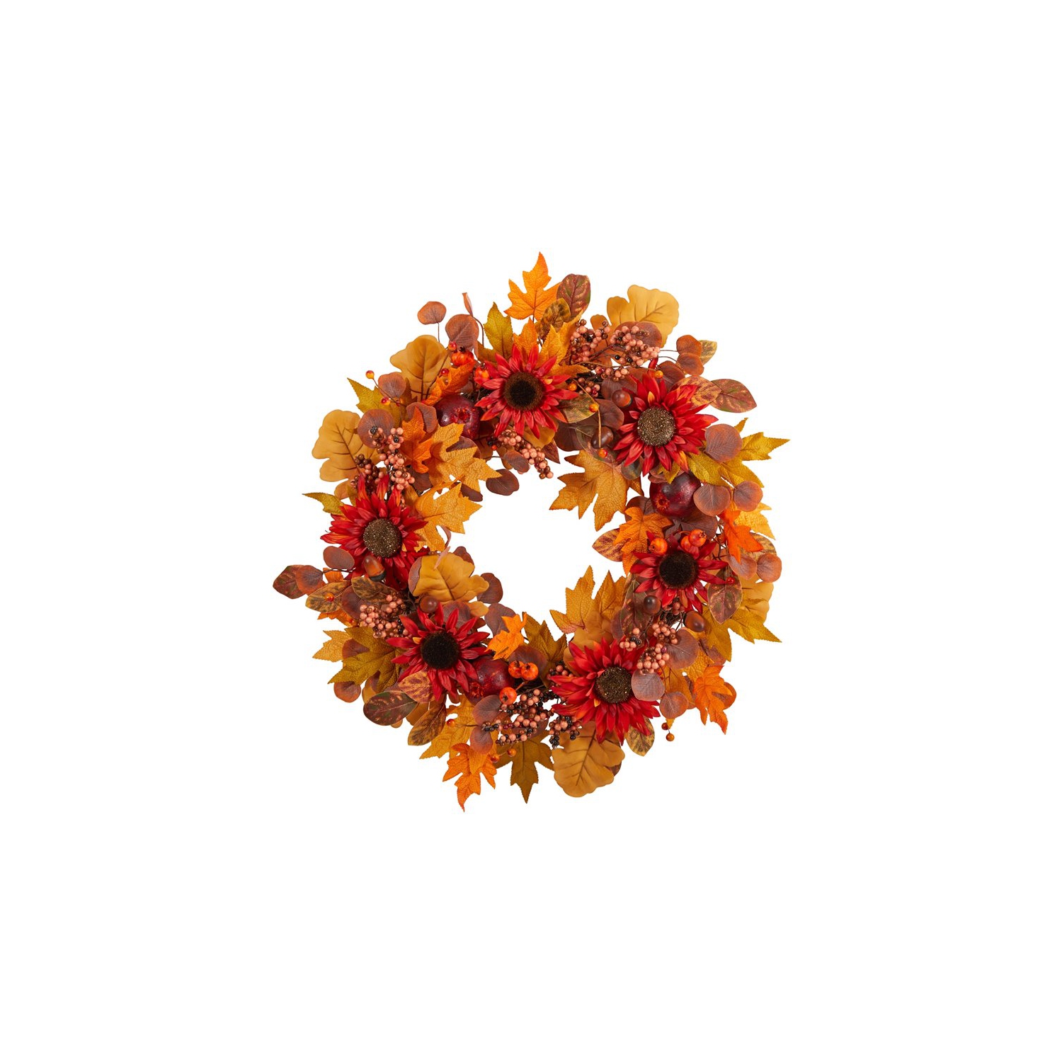 30" Fall Acorn/Sunflower/Berries and Autumn Foliage Artificial Wreath in Orange