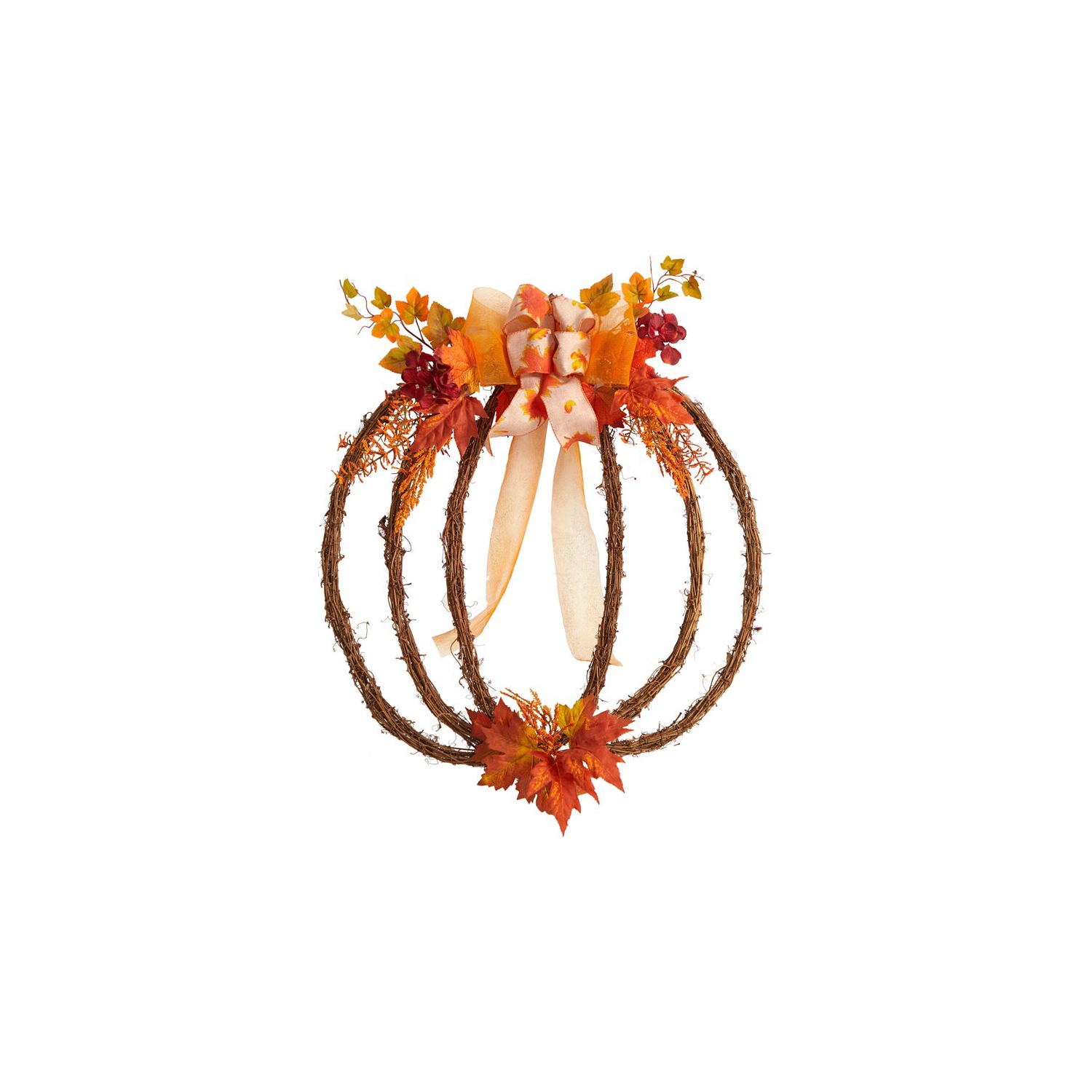 Nearly Natural 26" Autumn Pumpkin Artificial Vine Fall Wreath in Orange