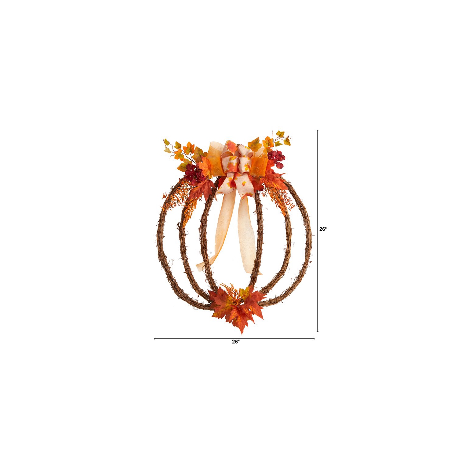 Nearly Natural 26" Autumn Pumpkin Artificial Vine Fall Wreath in Orange