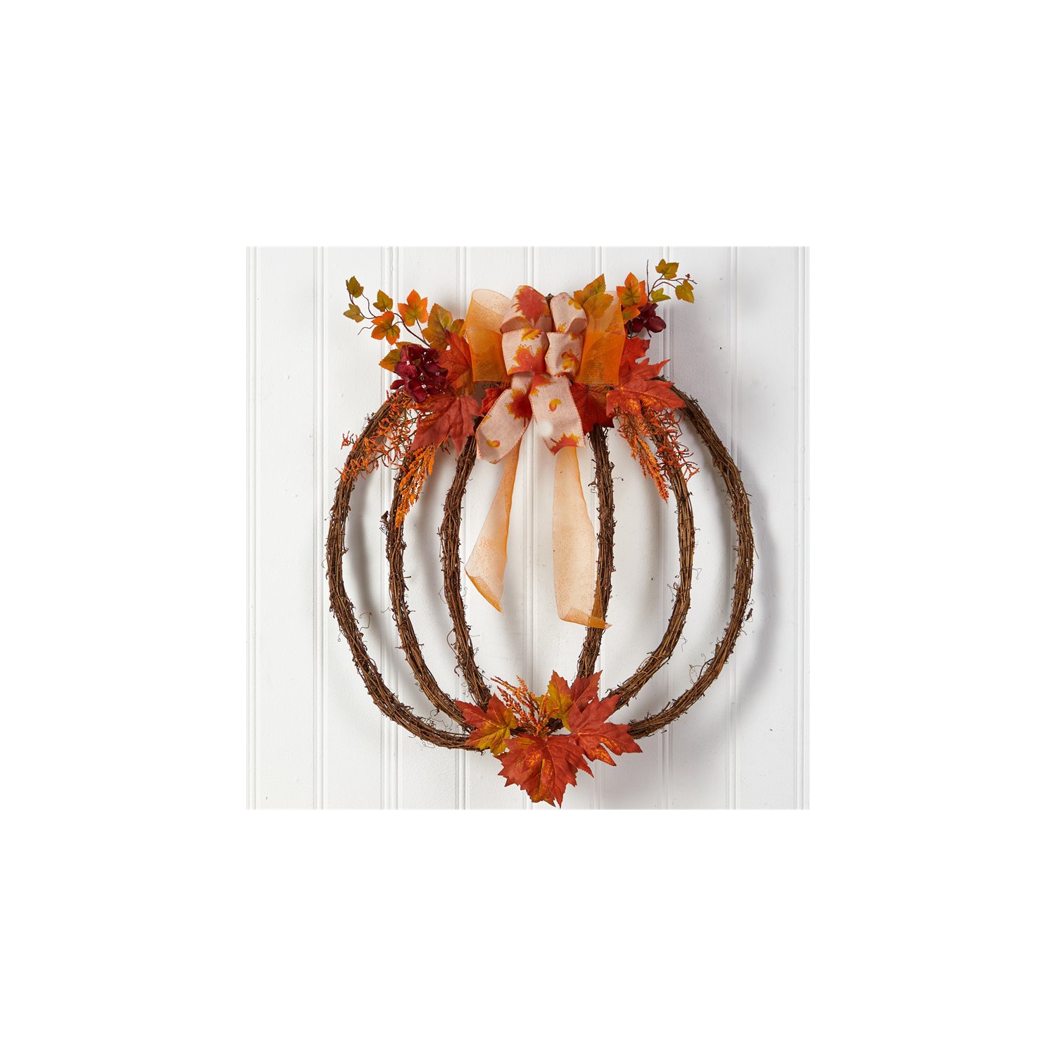 Nearly Natural 26" Autumn Pumpkin Artificial Vine Fall Wreath in Orange