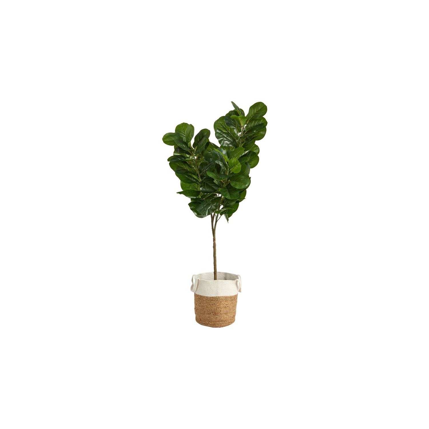 72" Fiddle Leaf Fig Artificial Tree in Jute & Cotton Planter in Green/Tan White
