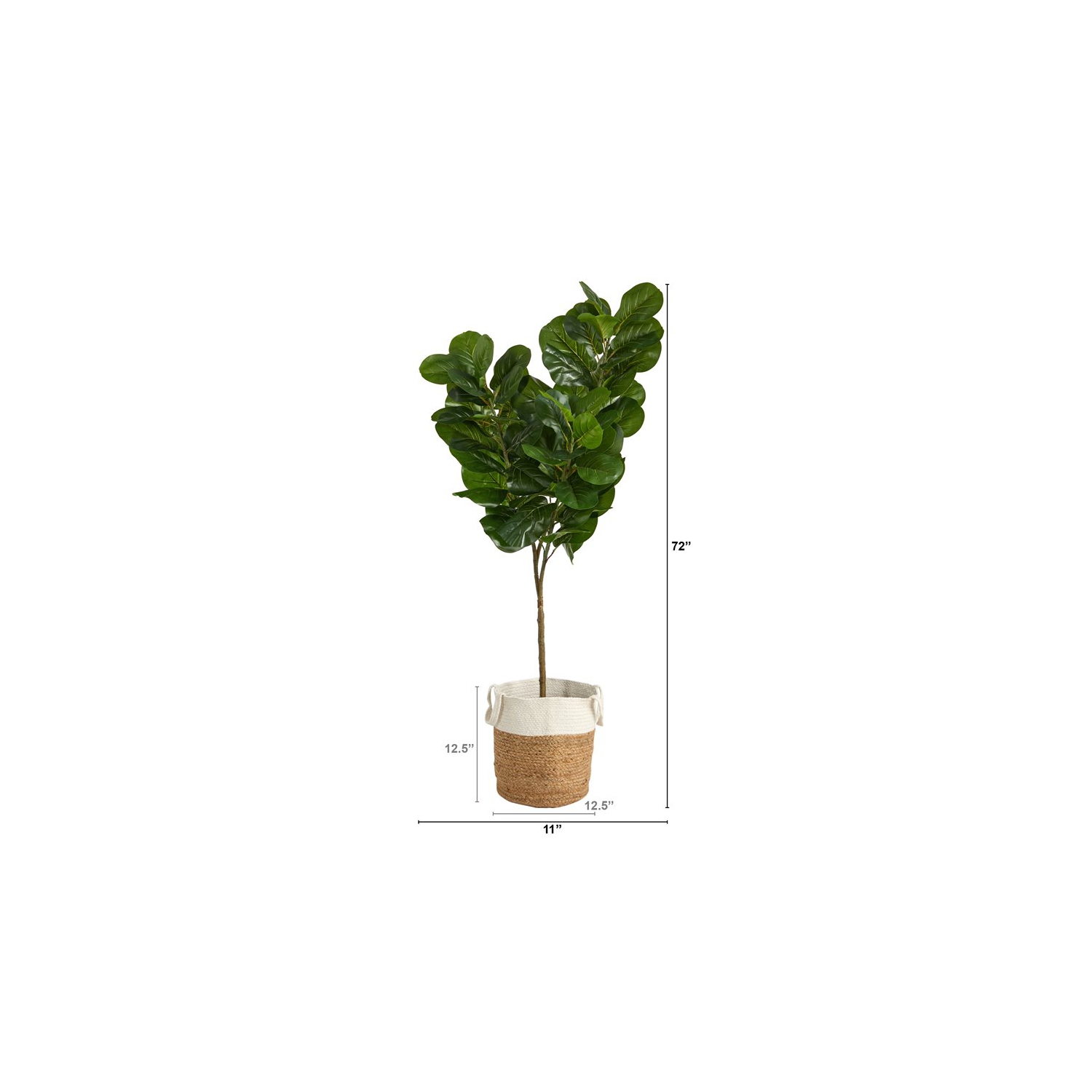 72" Fiddle Leaf Fig Artificial Tree in Jute & Cotton Planter in Green/Tan White