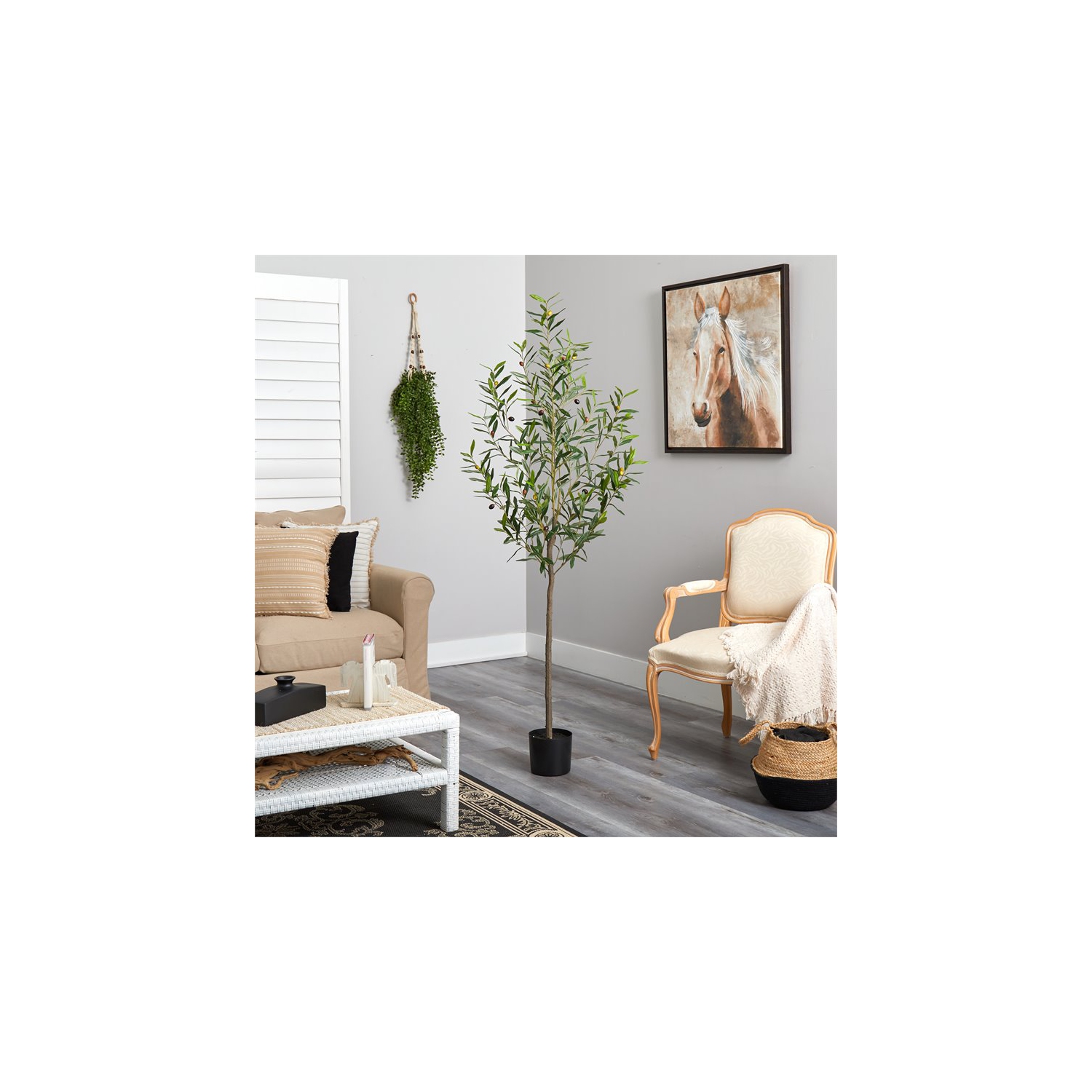 Nearly Natural 72" Olive Artificial Tree with Faux Olives in Green/Black