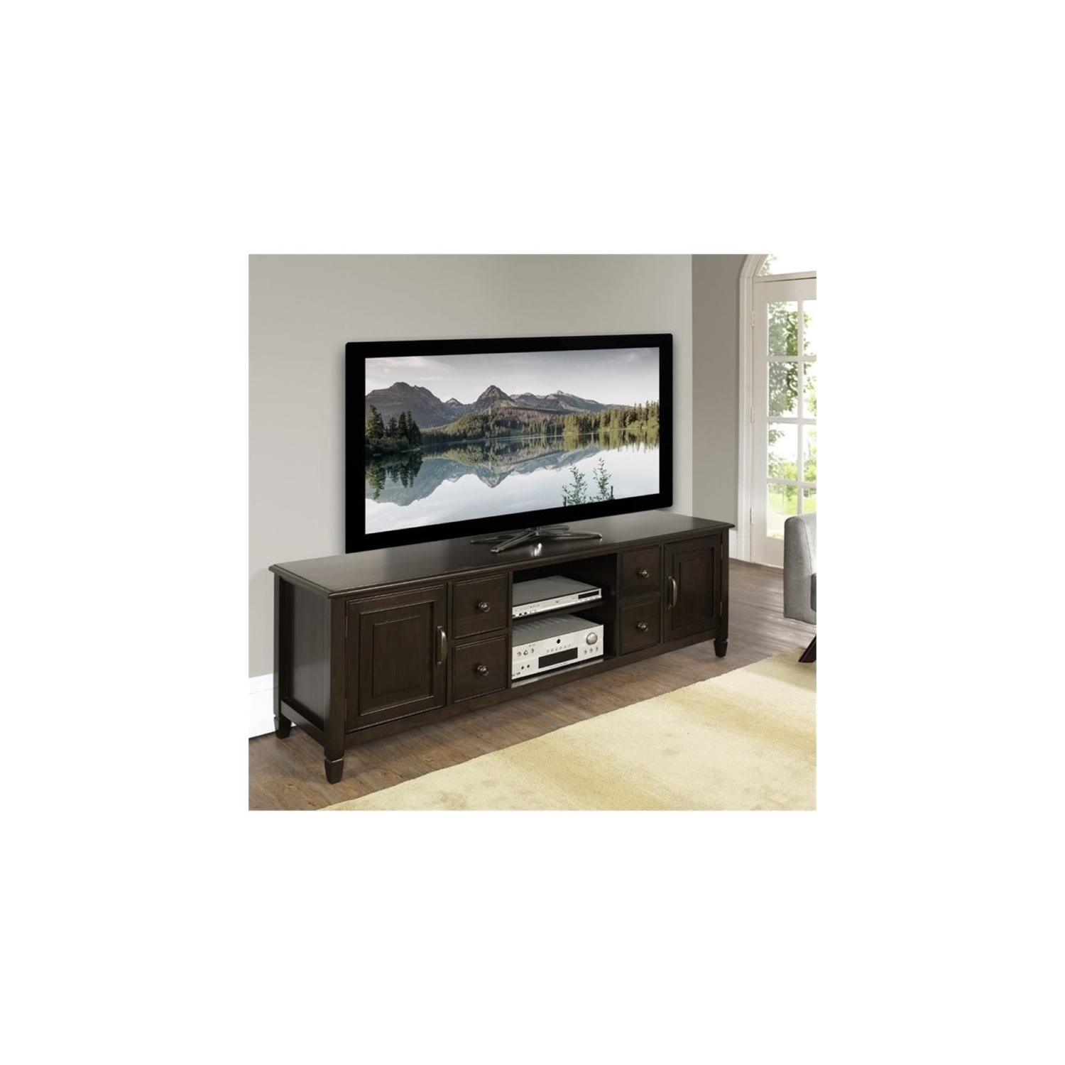 Atlin Designs 72" Wide TV Stand in Dark Chestnut Brown