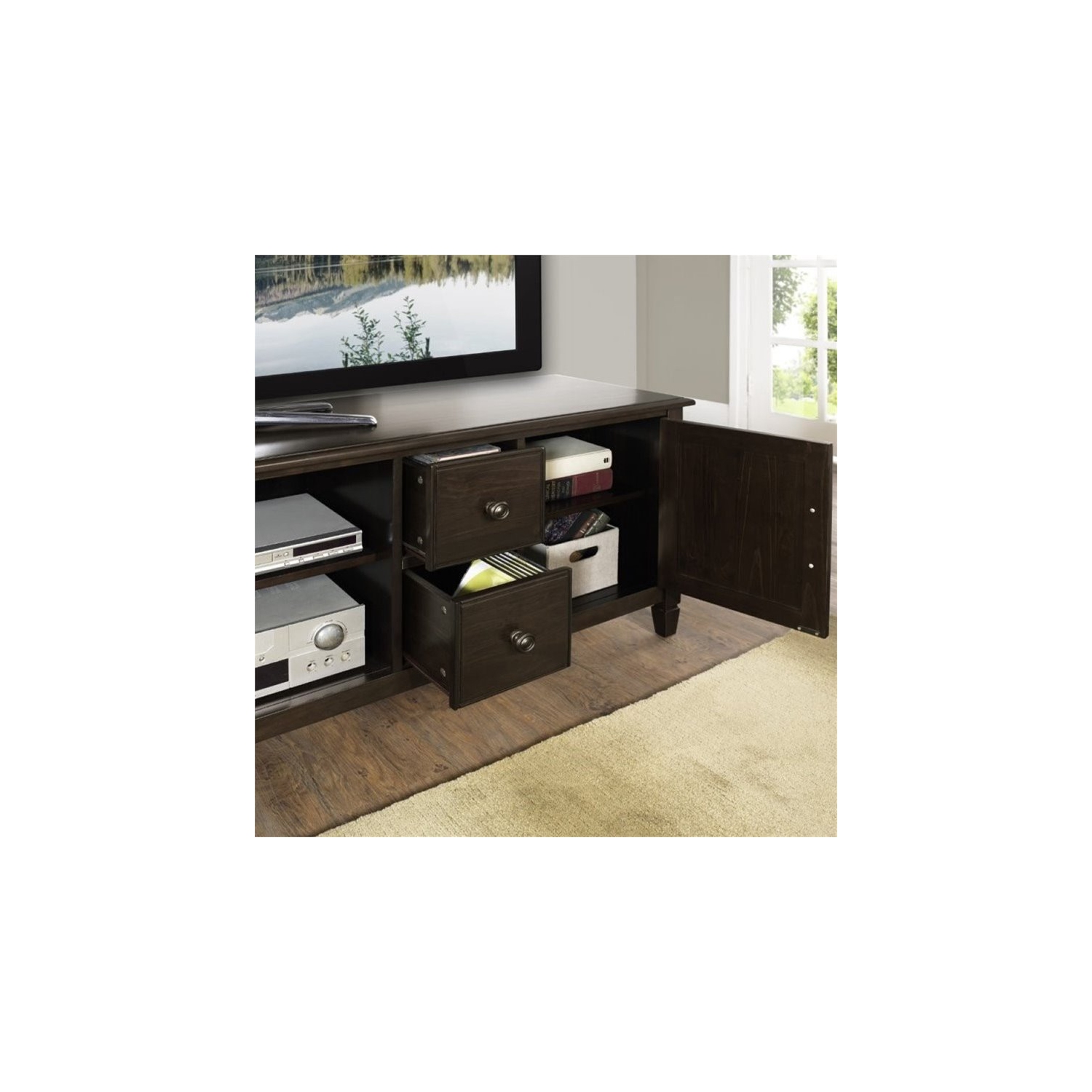 Atlin Designs 72" Wide TV Stand in Dark Chestnut Brown