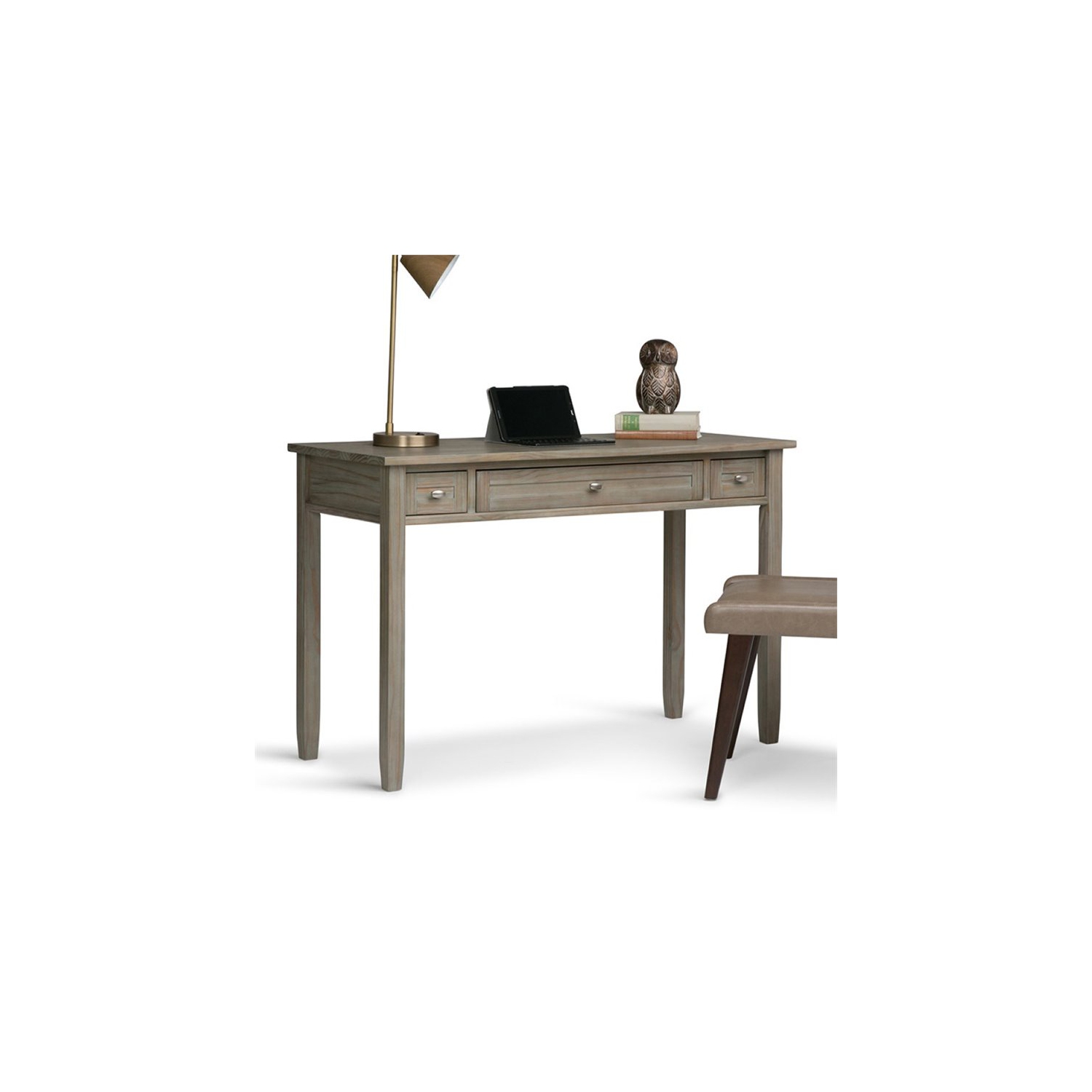 Atlin Designs Solid Wood 2-Drawers Warm Shaker Computer Desk in Distressed Gray