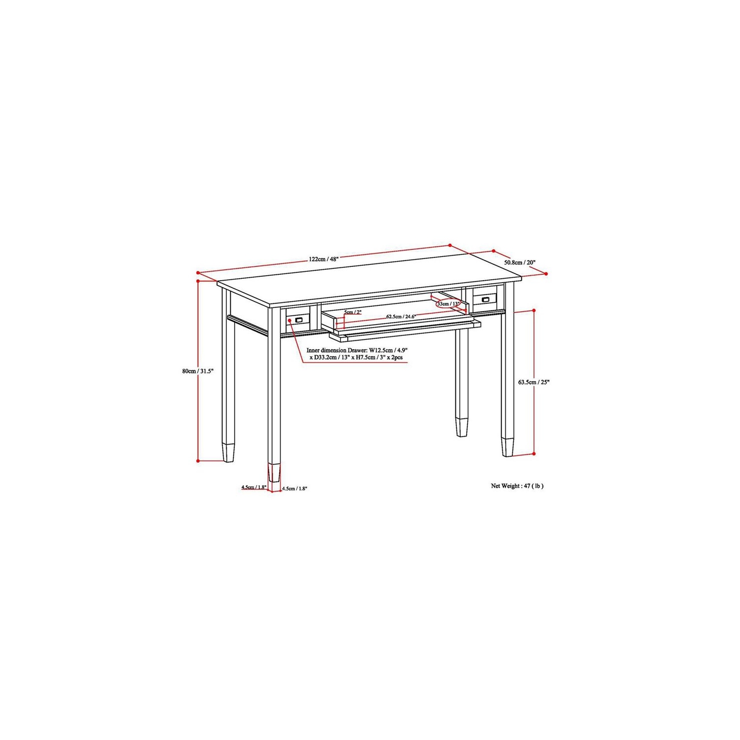 Atlin Designs Solid Wood 2-Drawers Warm Shaker Computer Desk in Distressed Gray