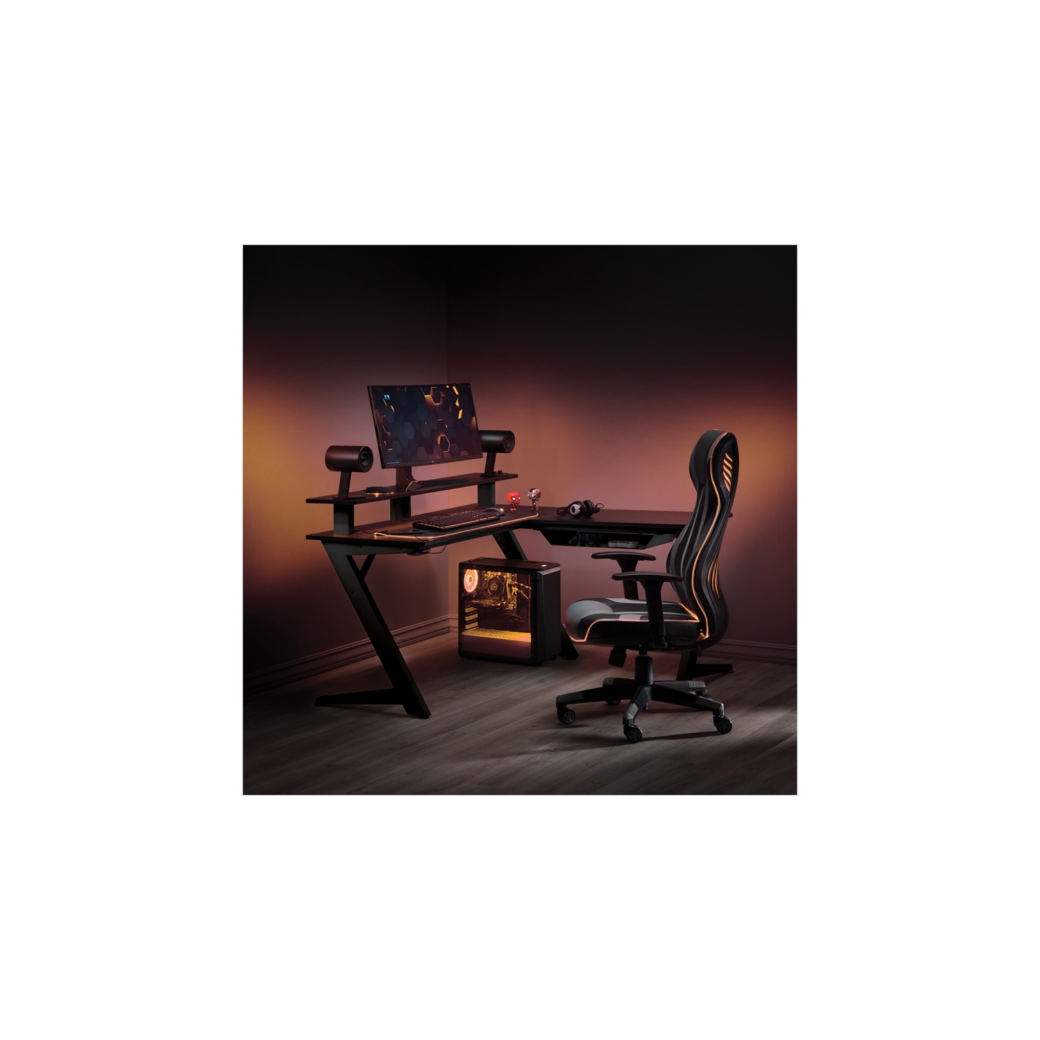 Avatar BattleStation – Bureau de jeu en L avec dessus carbone et pattes noir mat
