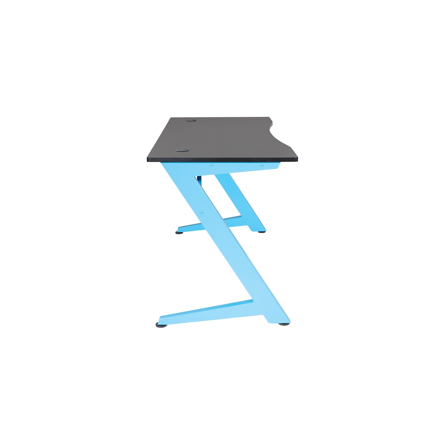 Bureau de jeu BETA Battlestation avec dessus carbone noir et pattes en métal bleu mat