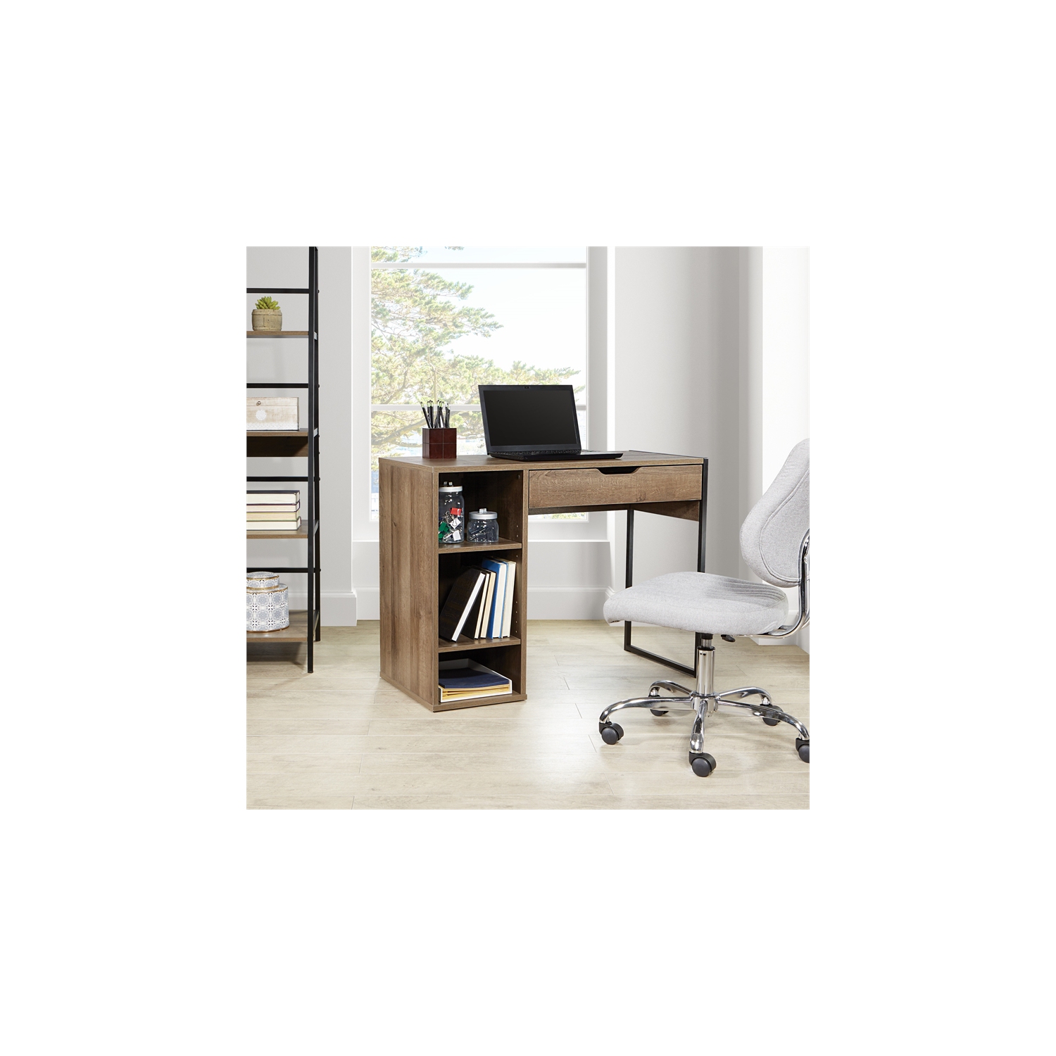 Ravel 40"W Desk in Engineered Wood Gray Oak Finish by OSP Home Furnishings