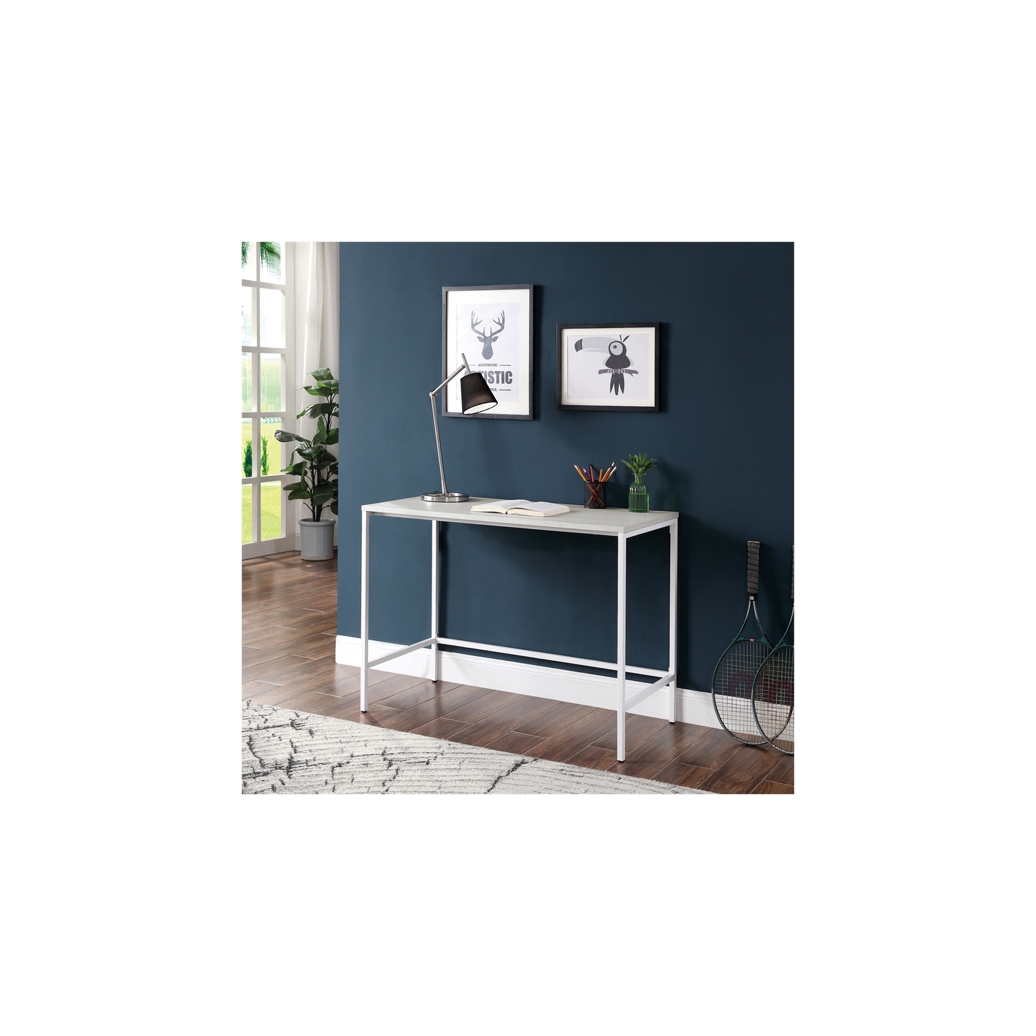 Contempo 42" Desk in Campanula White Finish with Metal Steel Legs