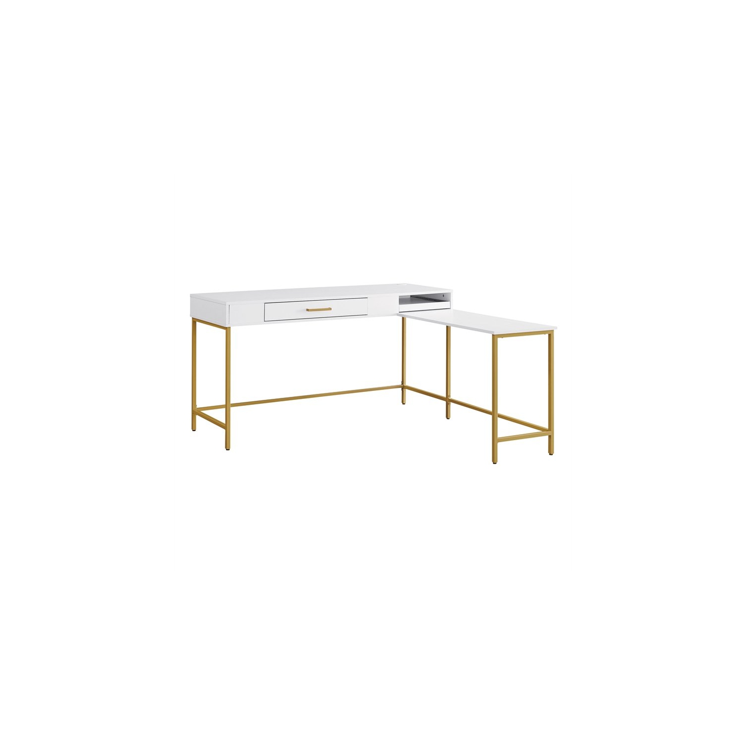 Modern Life White L Desk Charger Drawer with Gold Metal Legs