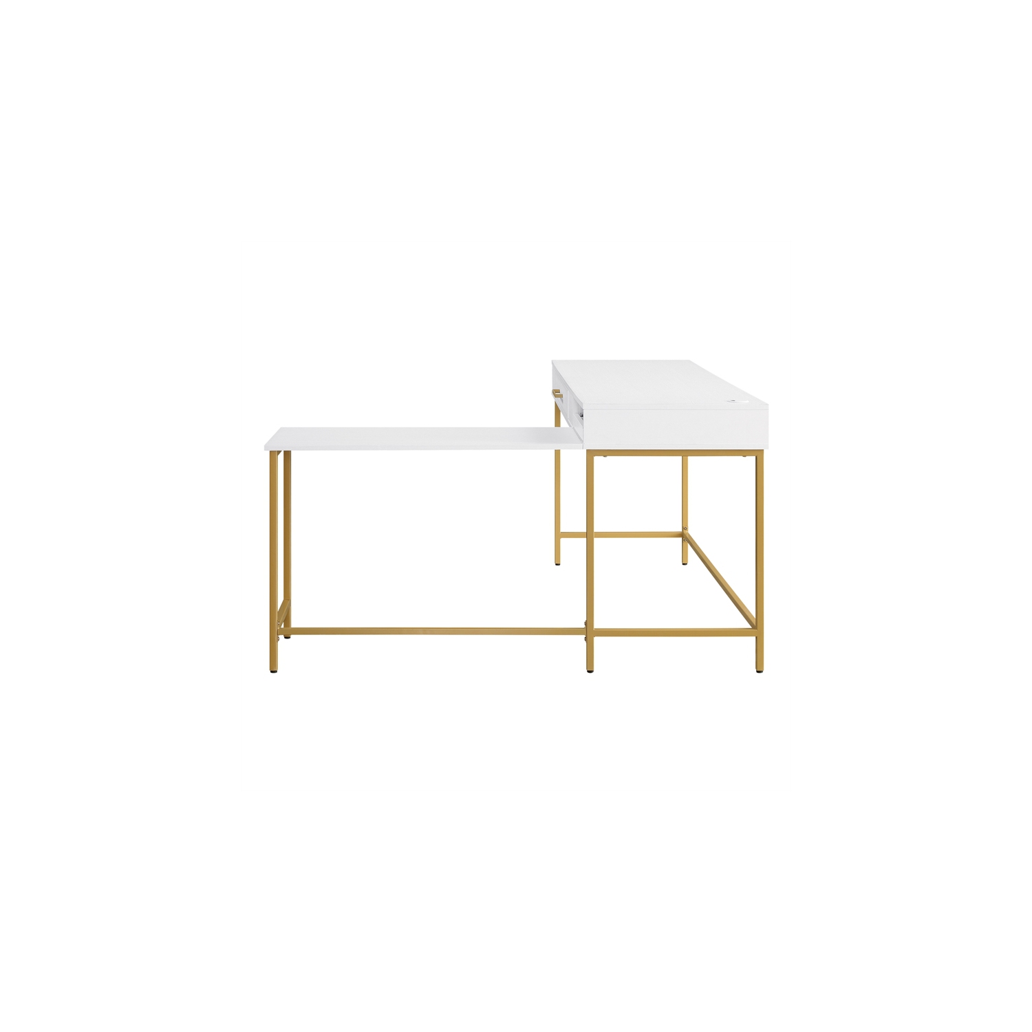 Modern Life White L Desk Charger Drawer with Gold Metal Legs