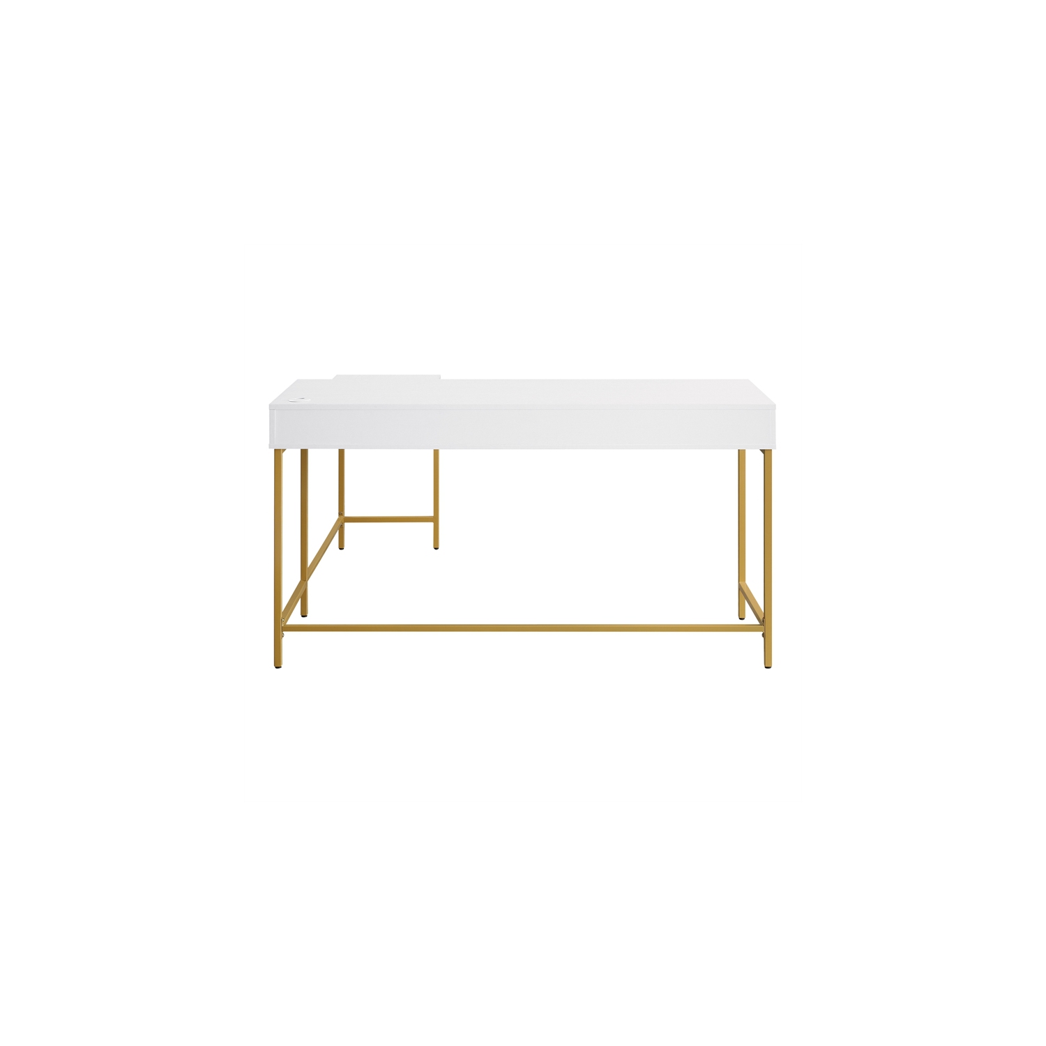 Modern Life White L Desk Charger Drawer with Gold Metal Legs