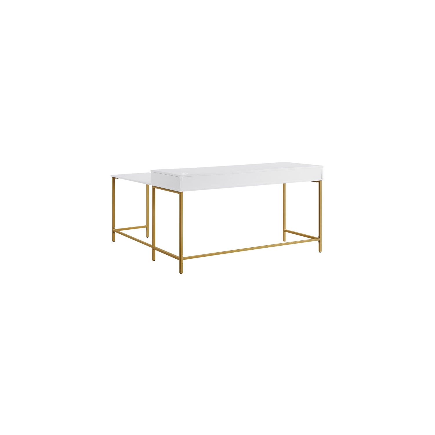 Modern Life White L Desk Charger Drawer with Gold Metal Legs