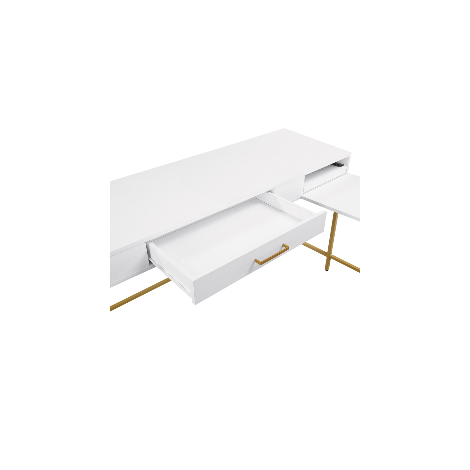 Modern Life White L Desk Charger Drawer with Gold Metal Legs