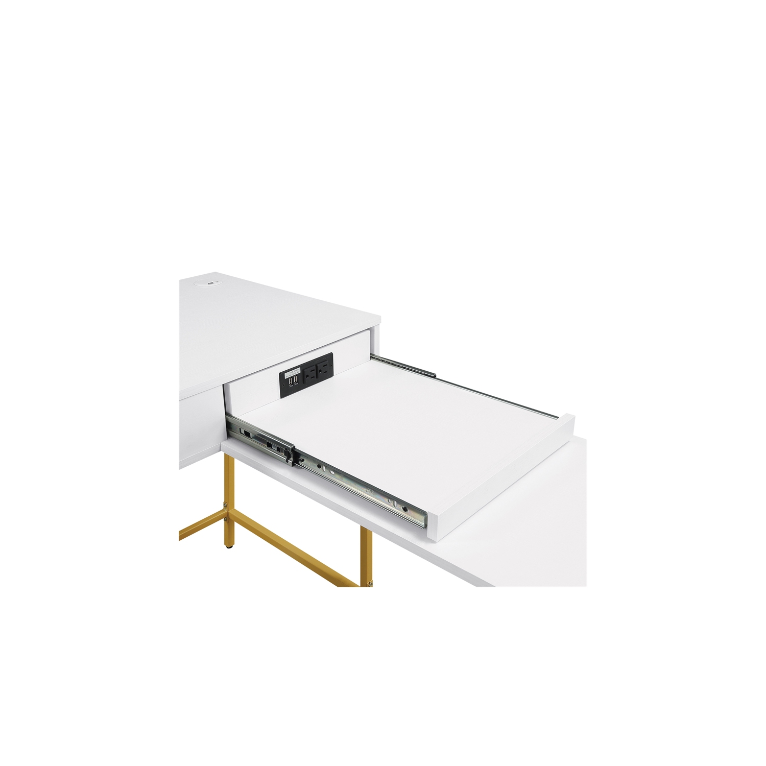 Modern Life White L Desk Charger Drawer with Gold Metal Legs