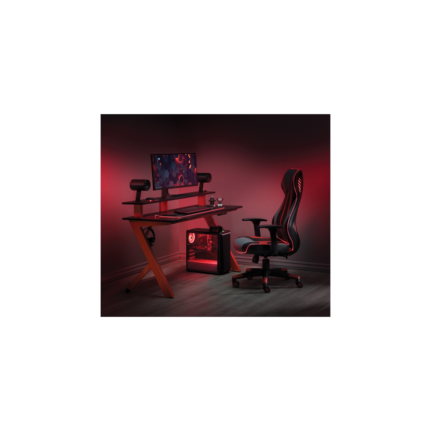 Area51 Battlestation Gaming Desk with Matte Red Legs