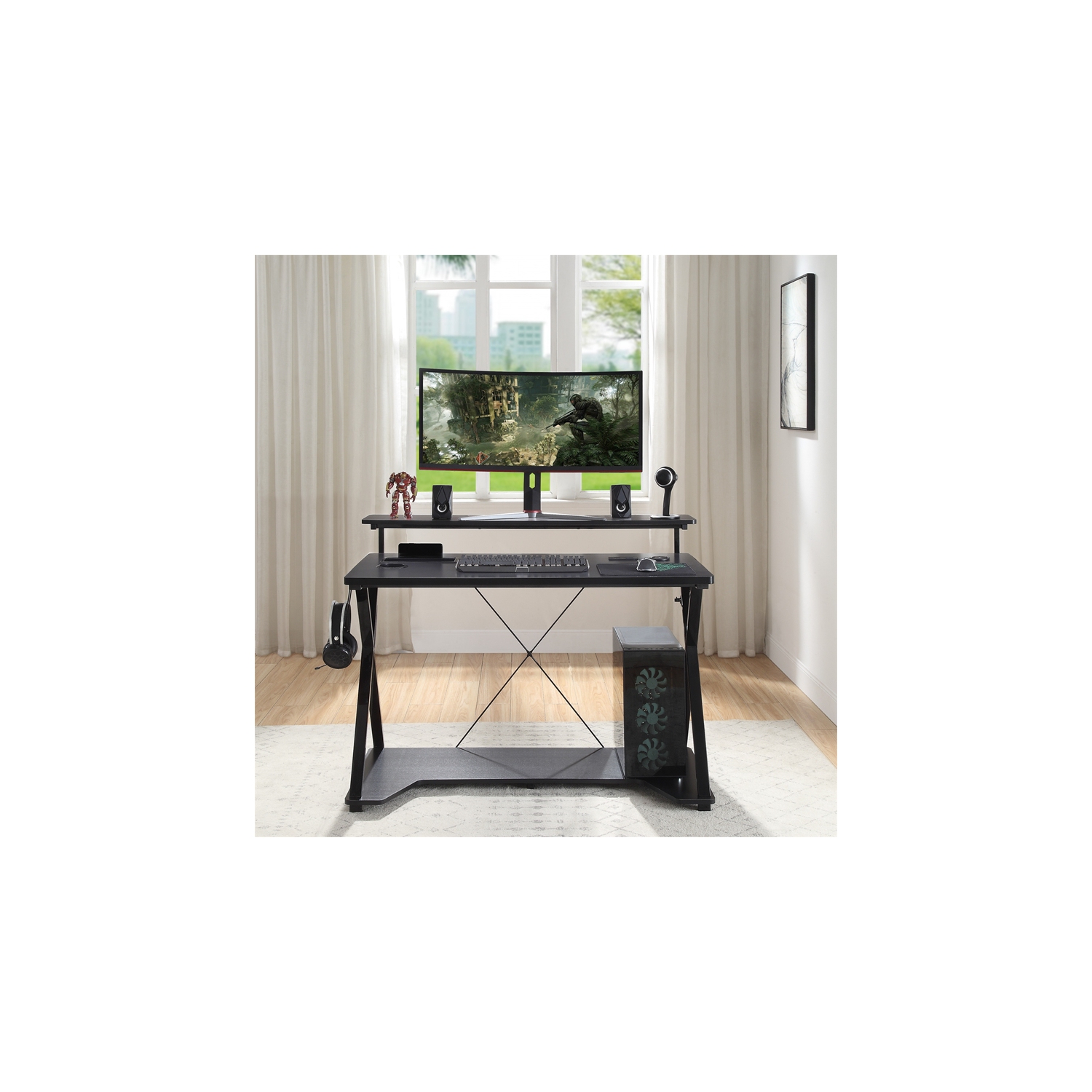 Bureau de jeu noir et carbone Checkpoint Ghost BattleStation avec DEL RVB