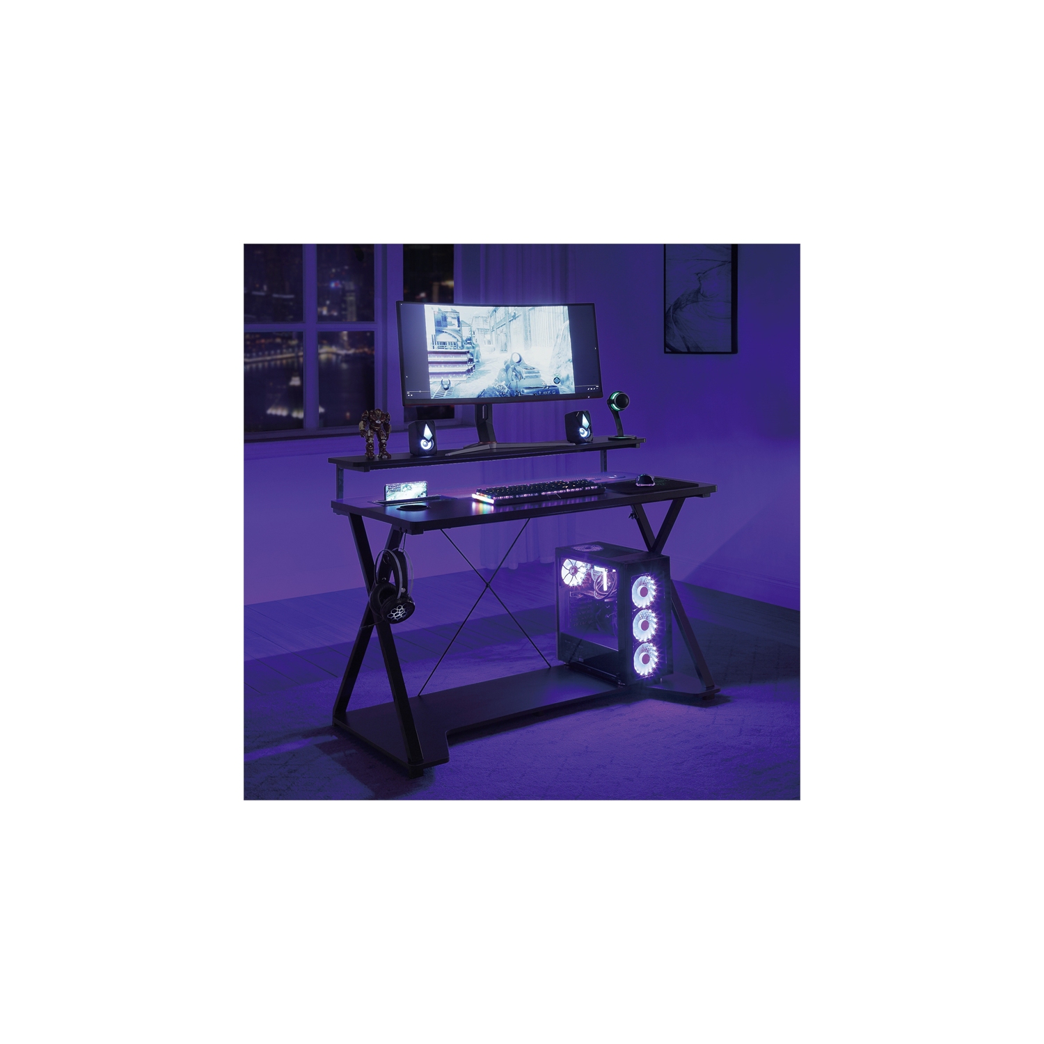 Bureau de jeu noir et carbone Checkpoint Ghost BattleStation avec DEL RVB