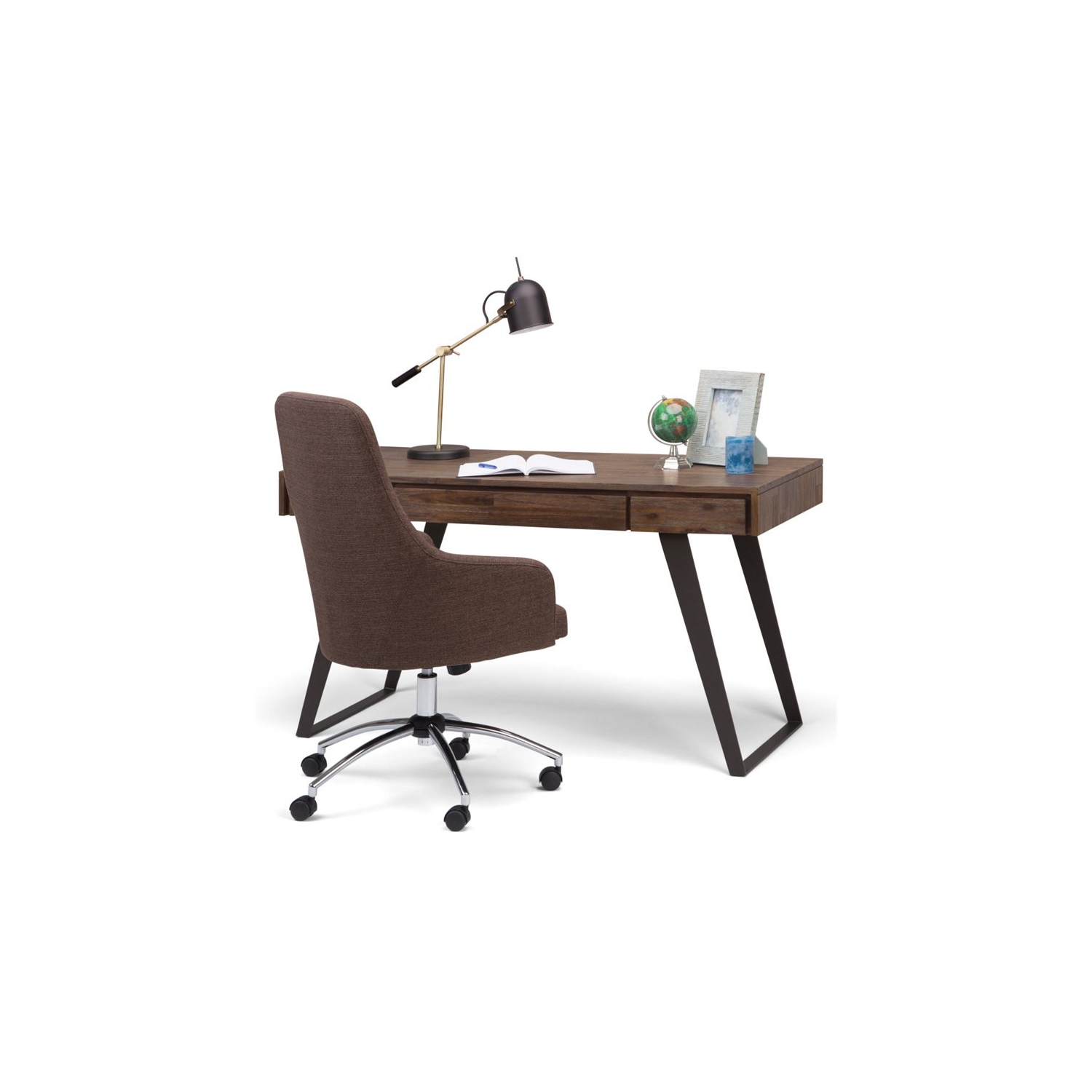 Atlin Designs Solid Wood 2-Drawers Desk in Rustic Natural Aged Brown