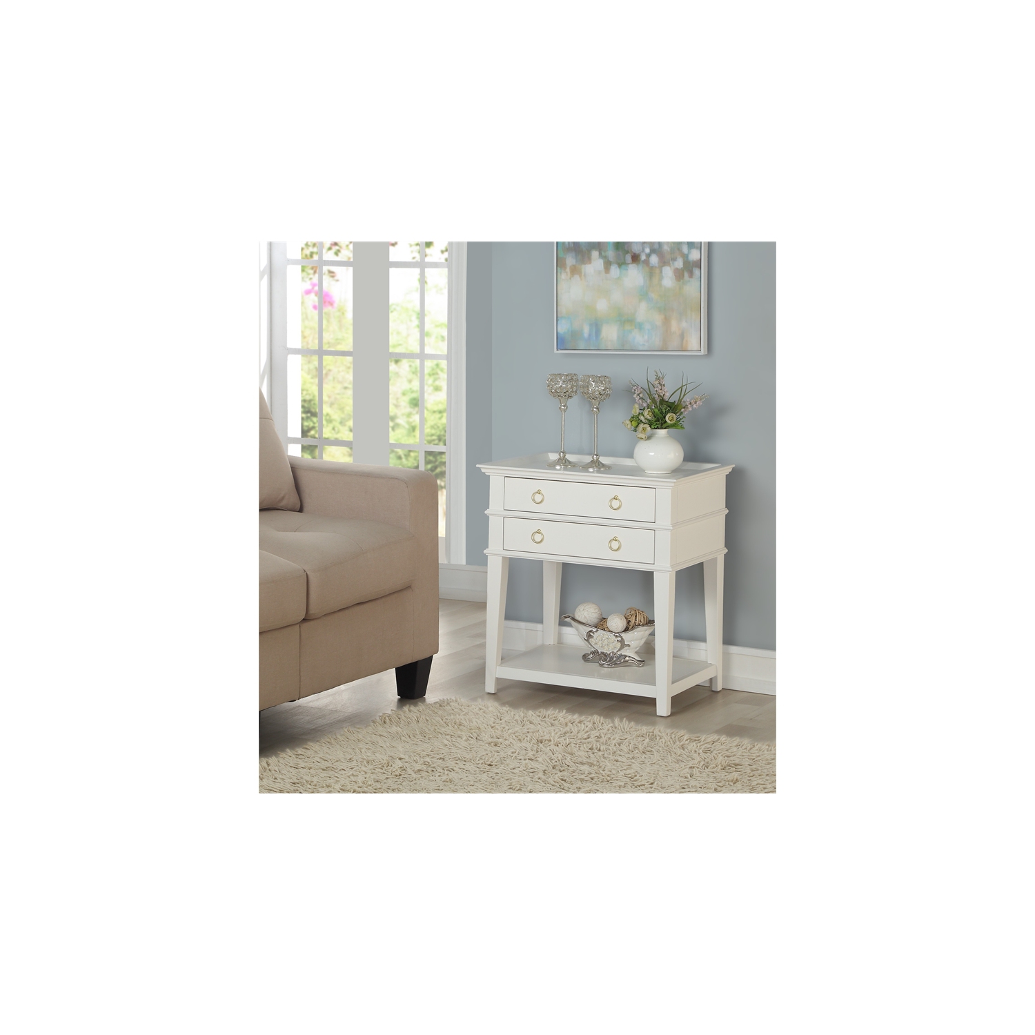 Comfort Pointe Clara 2-Drawer Tray Top Wood Nightstand in White