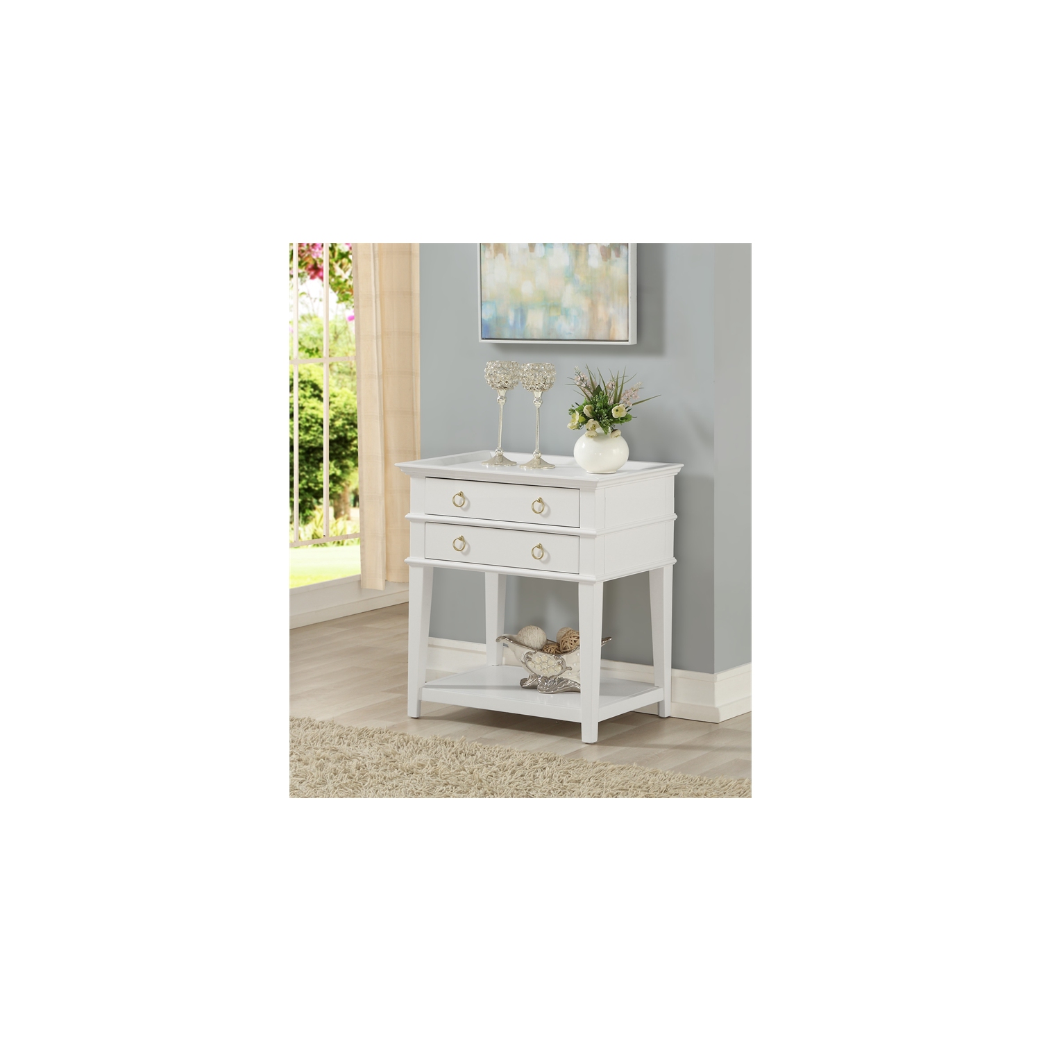 Comfort Pointe Clara 2-Drawer Tray Top Wood Nightstand in White