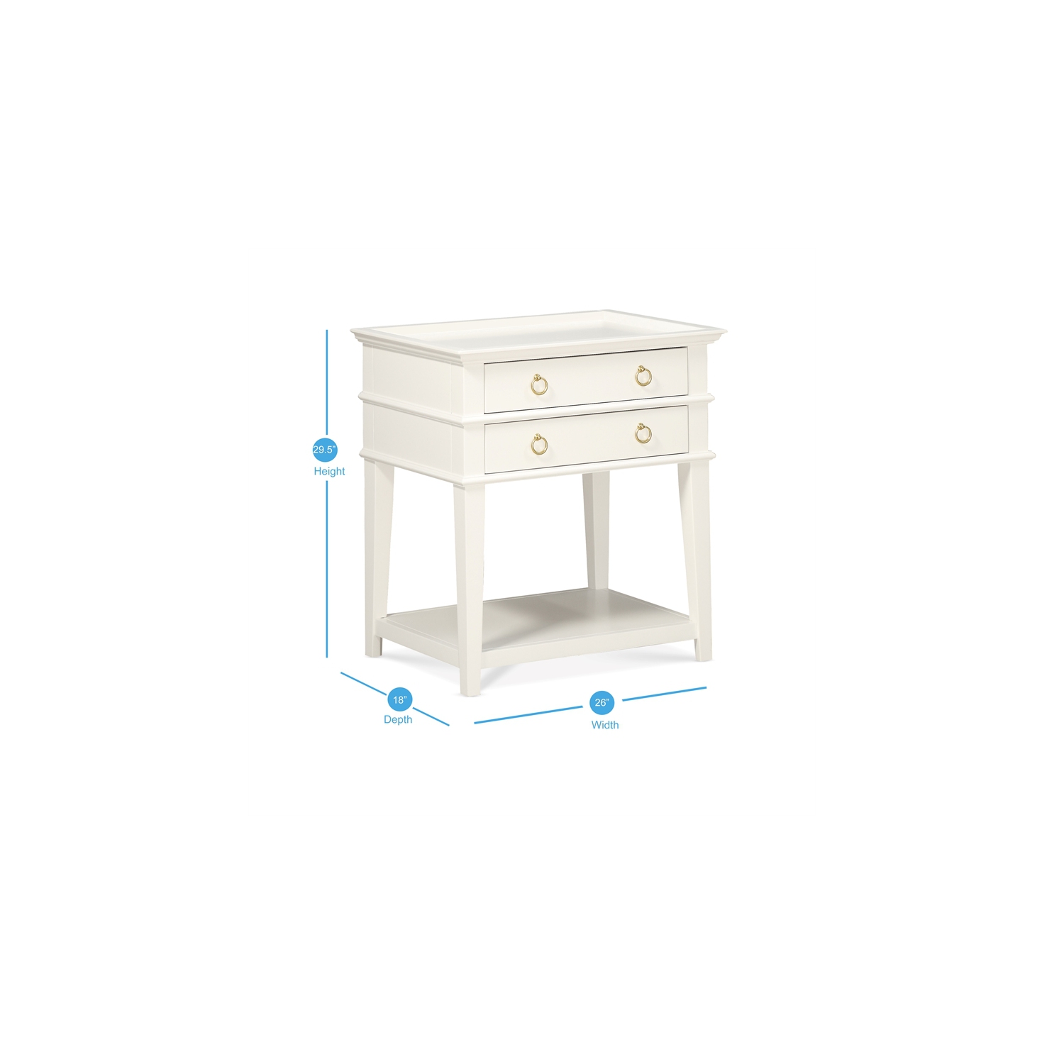 Comfort Pointe Clara 2-Drawer Tray Top Wood Nightstand in White