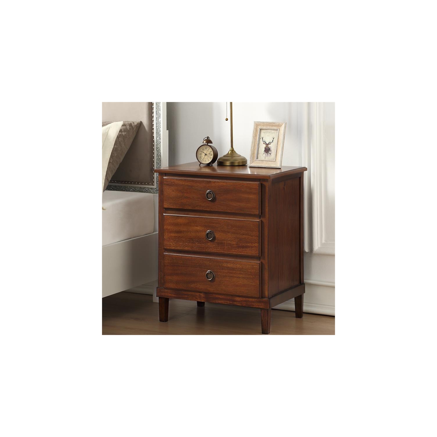 Cambridge Brown Wood 3-Drawer Nightstand